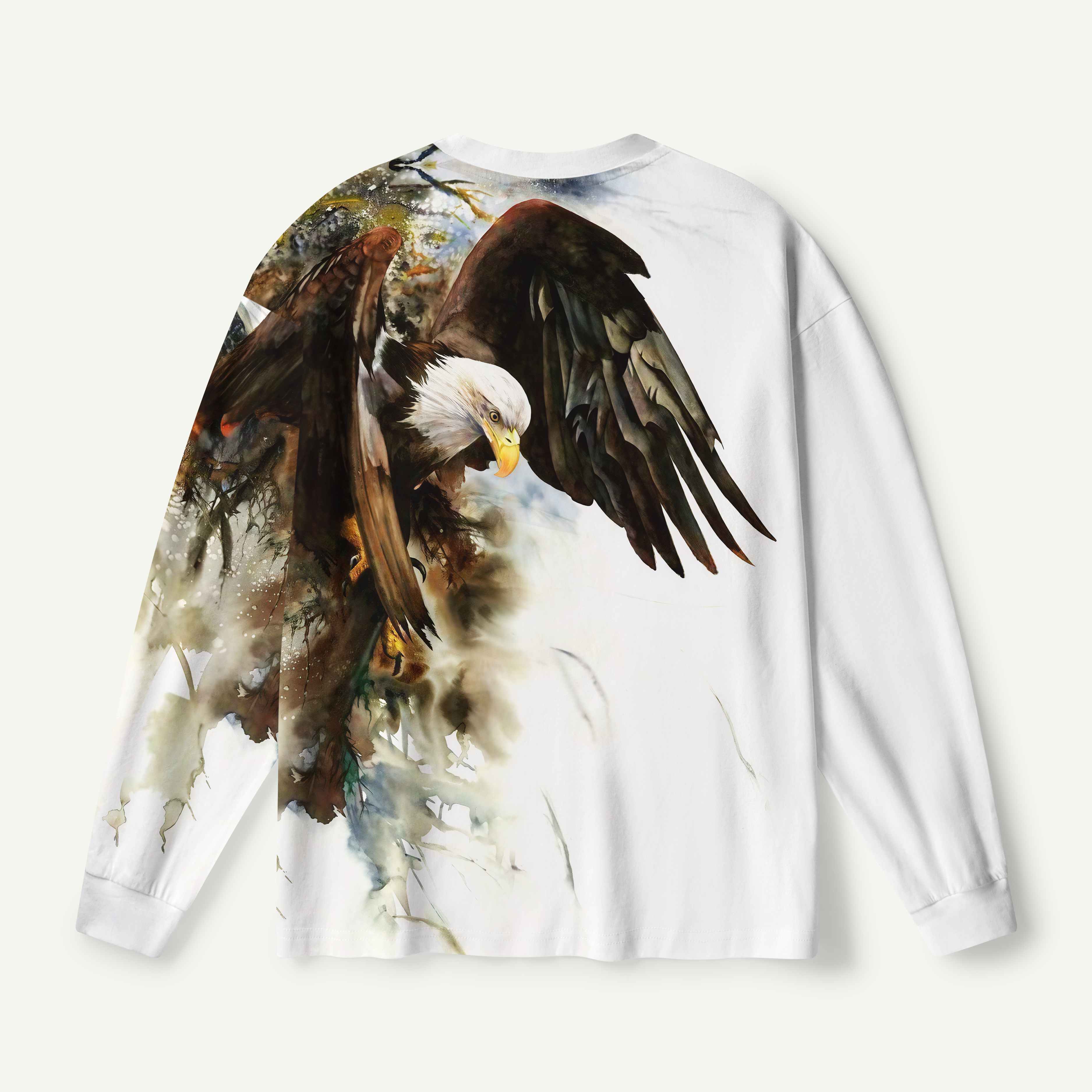 Soaring Bald Eagle Watercolor Portrait Premium Pure Cotton Long Sleeves