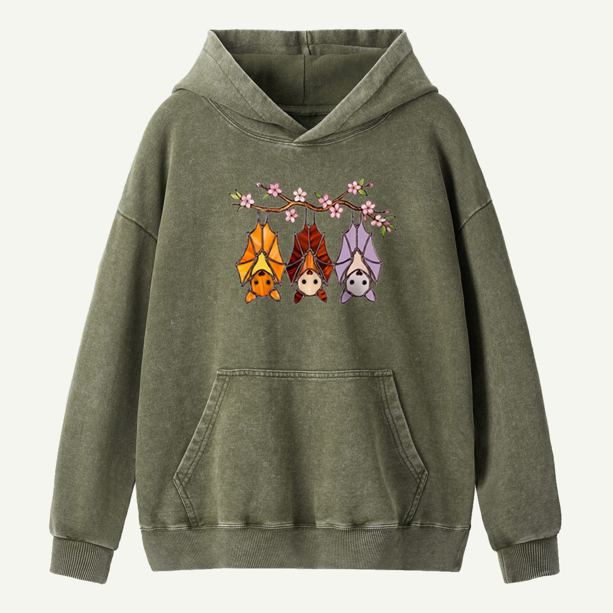 Cherry Blossom Bat Trio Washed Hoodie