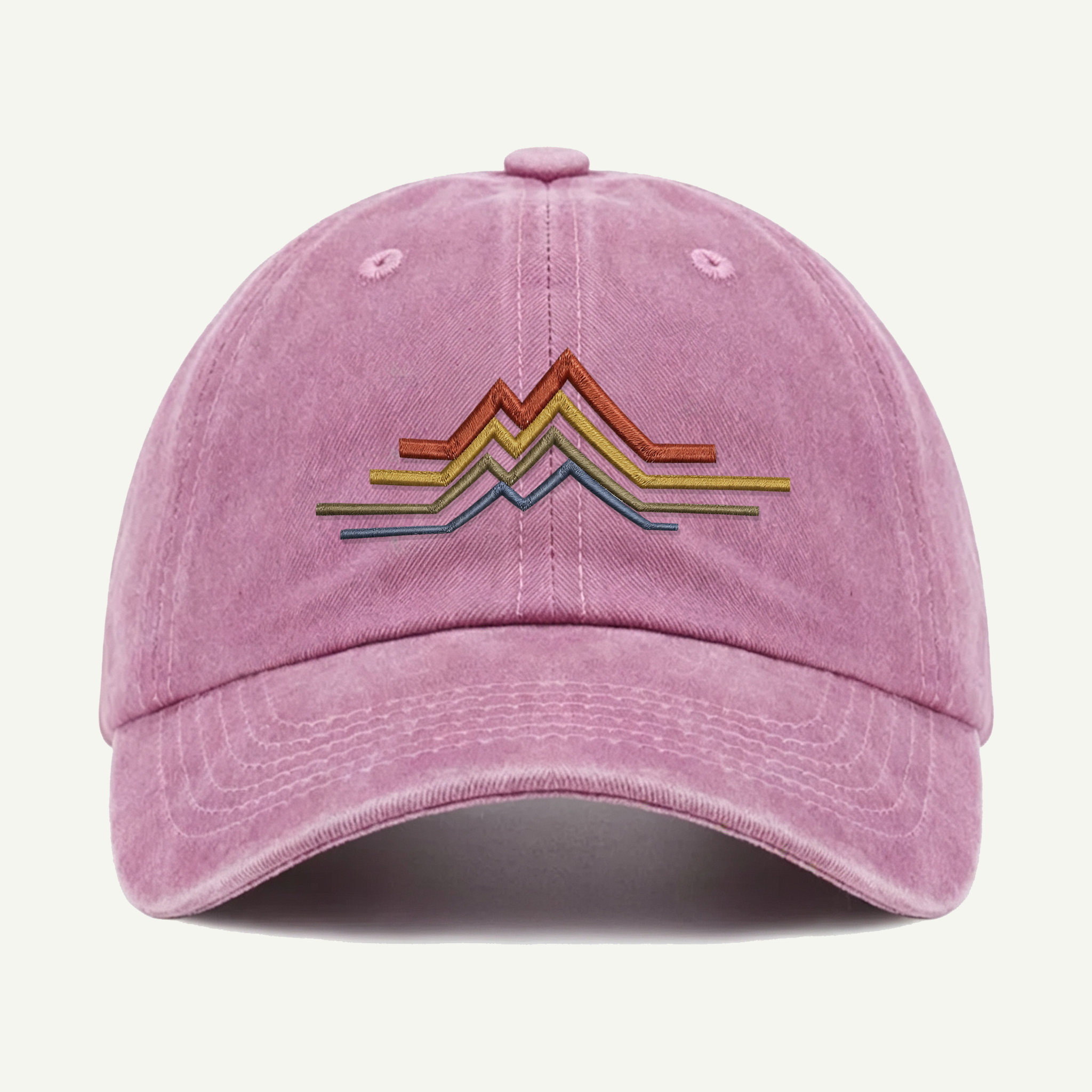 Retro Mountain Line Washed Embroidered Hat