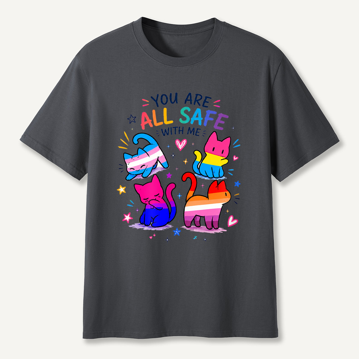 You Are All Safe With Me Rainbow Cat T-Shirt
