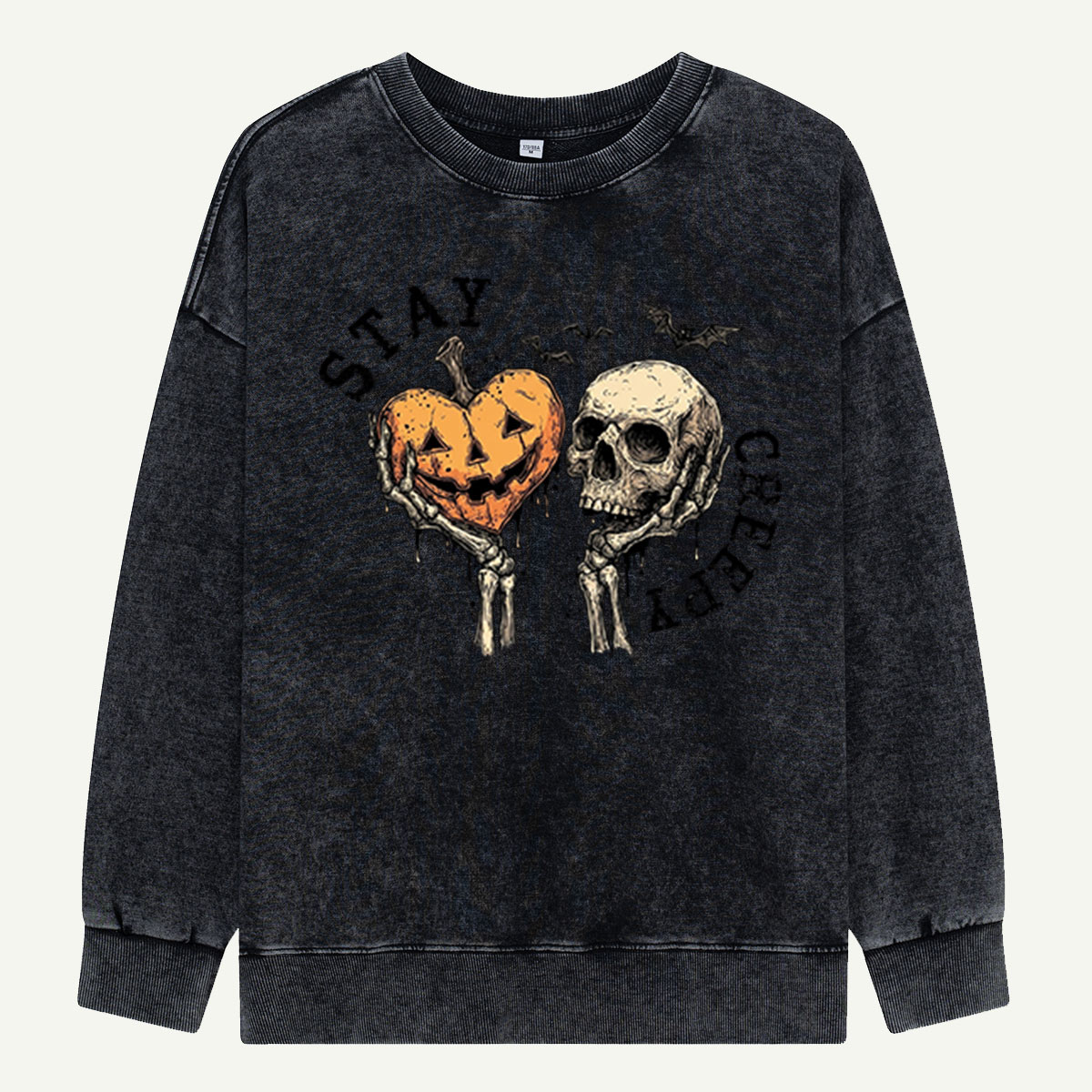 Stay Creepy Skull Pumpkin Washed Sweatshirts
