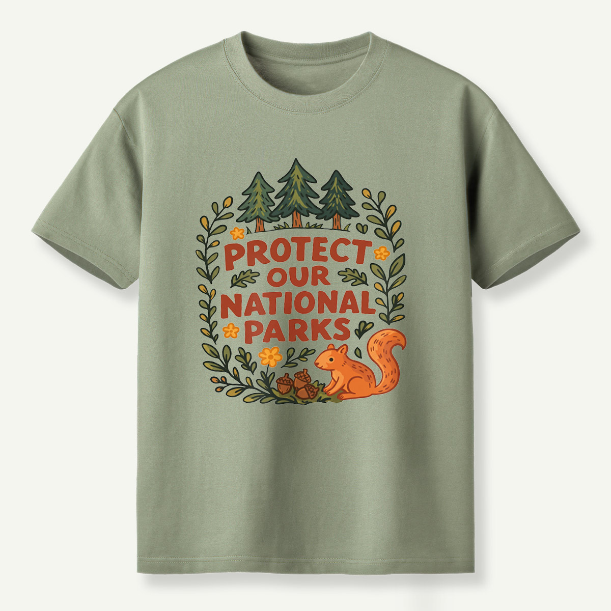 Protect Our National Parks Woodland Squirrel Wreath T-Shirt