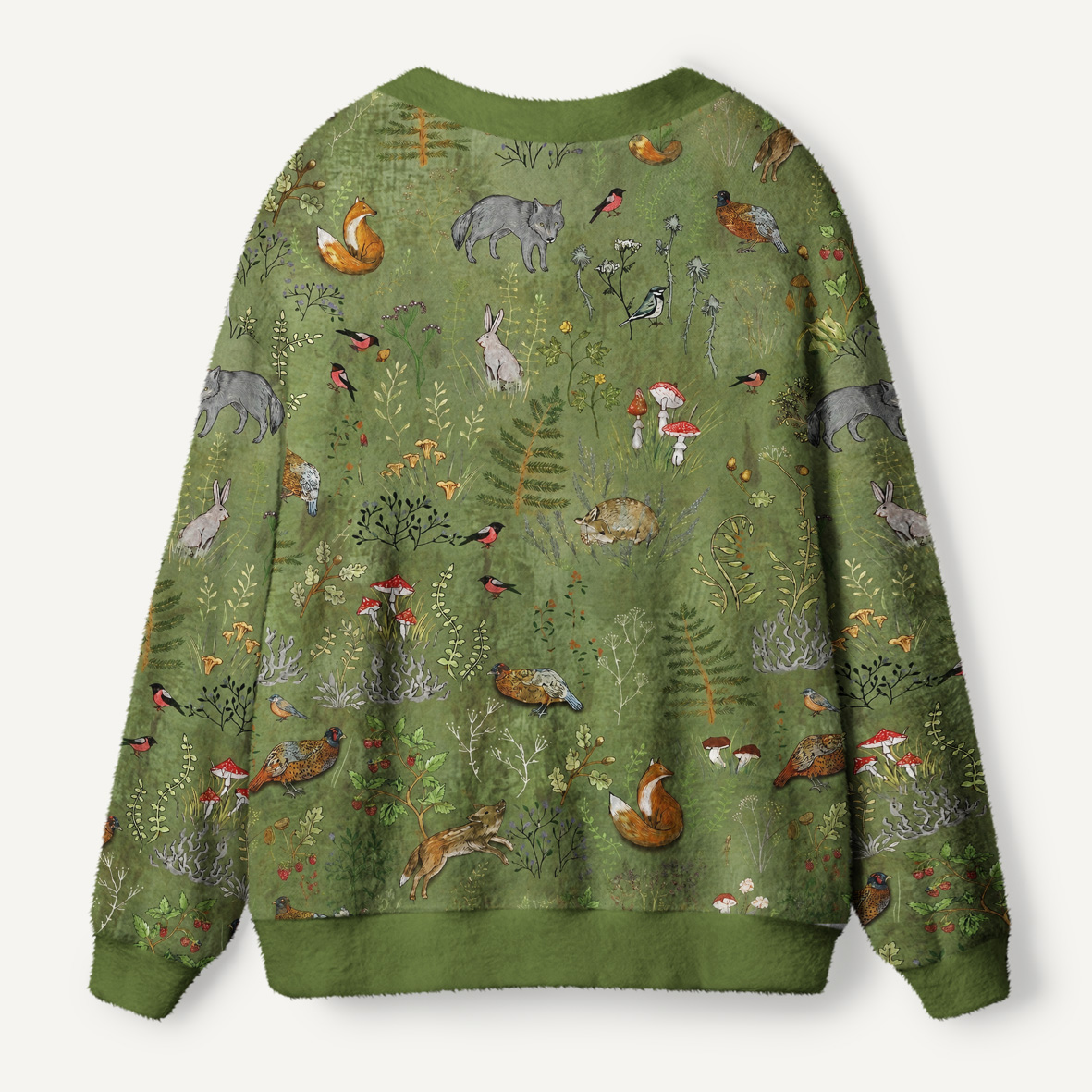 Woodland Animals and Mushrooms Ugly Cardigan Sweaters