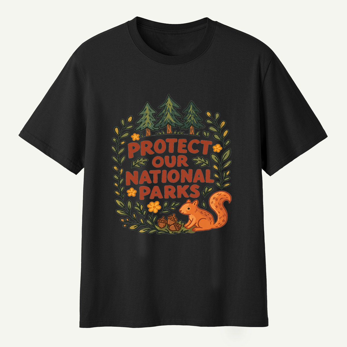 Protect Our National Parks Woodland Squirrel Wreath T-Shirt