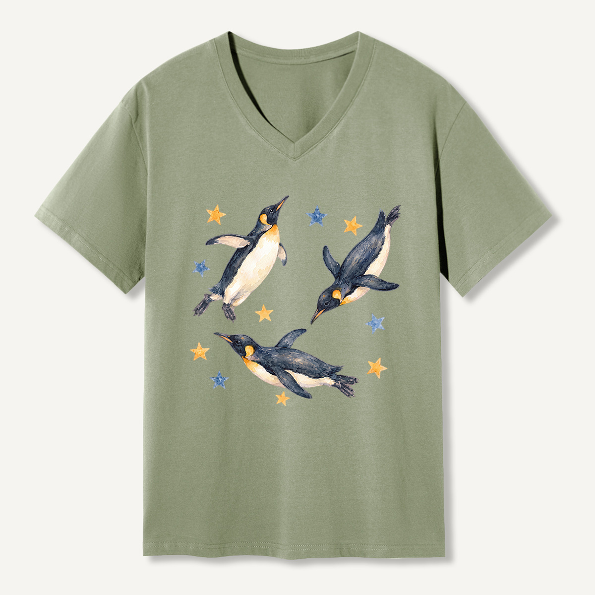 Flying Penguins Among The Stars V-neck T-Shirt