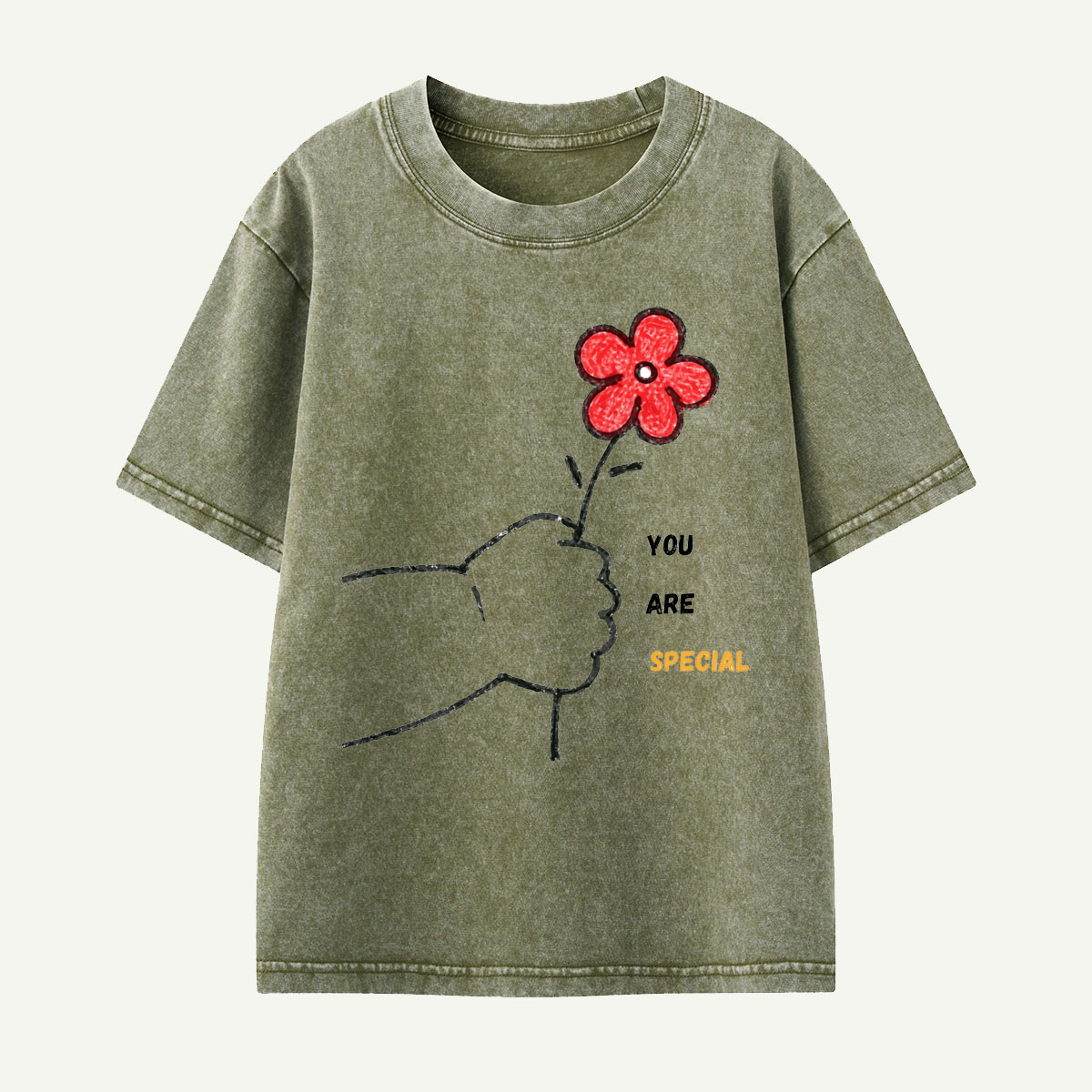 You Are Special Flower Hand Kids Washed T-Shirt