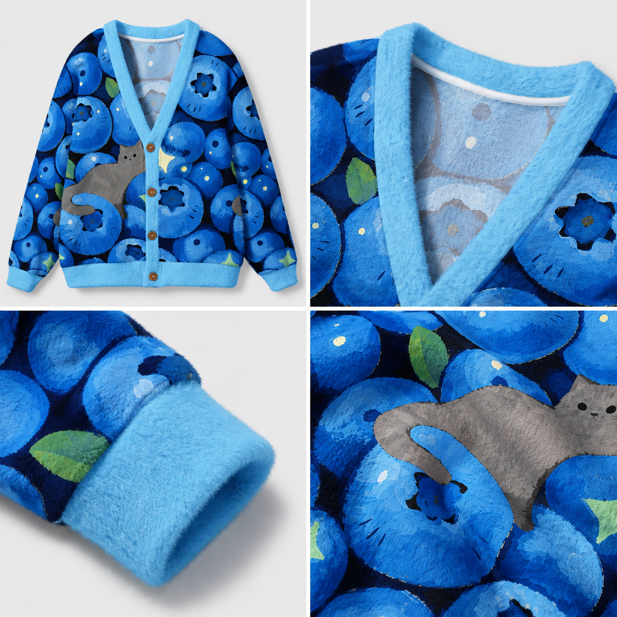 Blueberry Cat Hideaway Ugly Cardigan Sweaters
