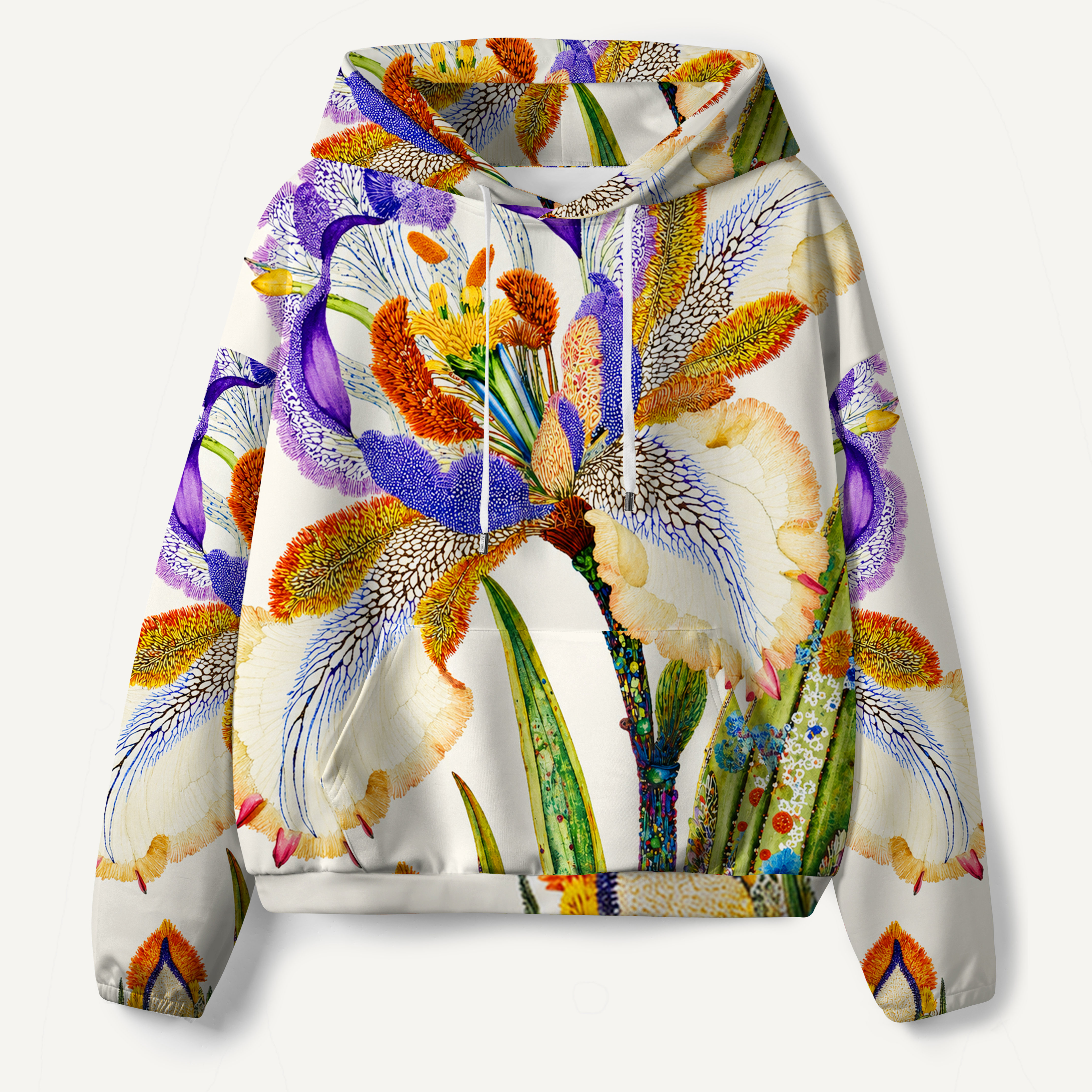 Ornamental Iris Floral Mosaic All-over Printed Hoodie