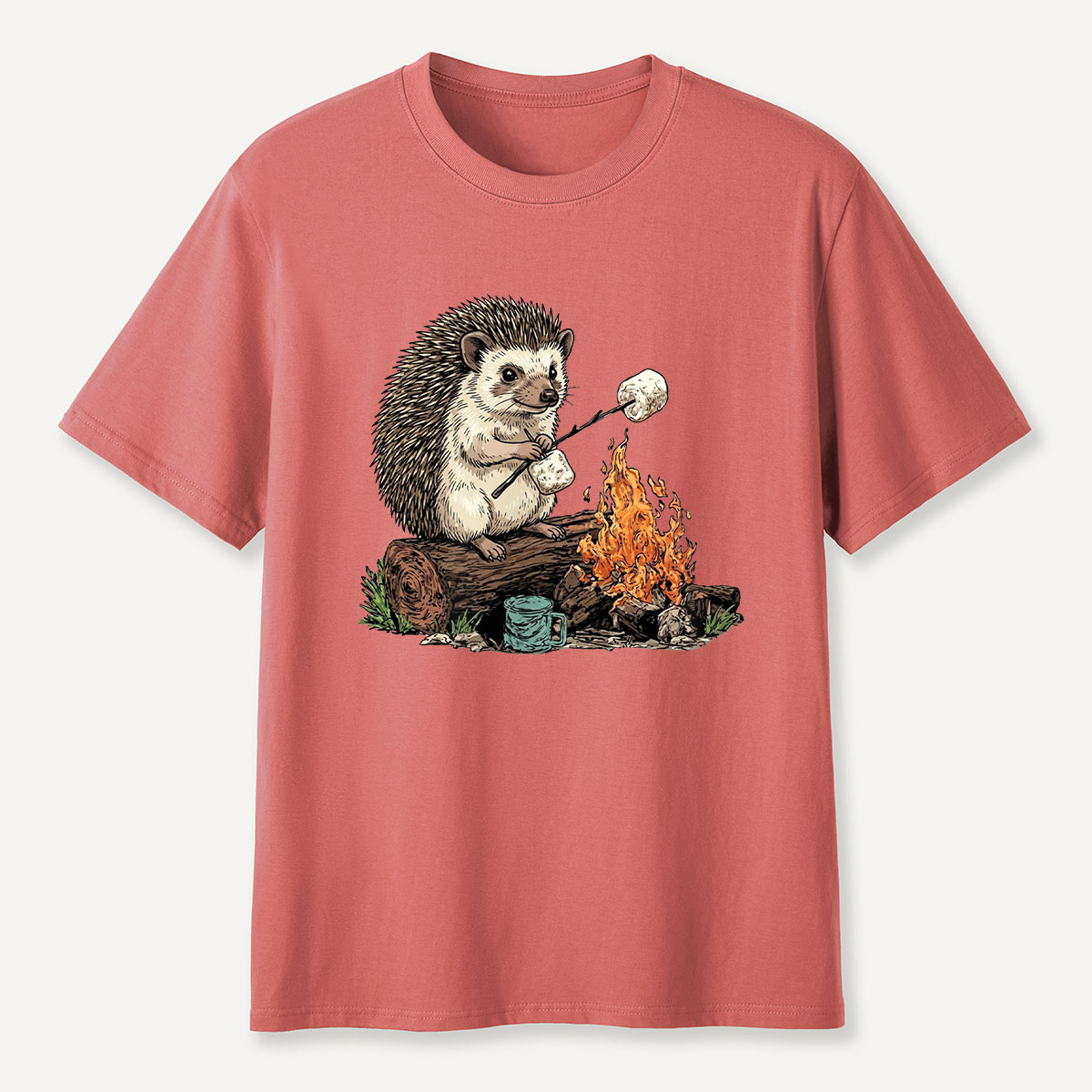 Hedgehog Roasting Marshmallow Campfire T-Shirt