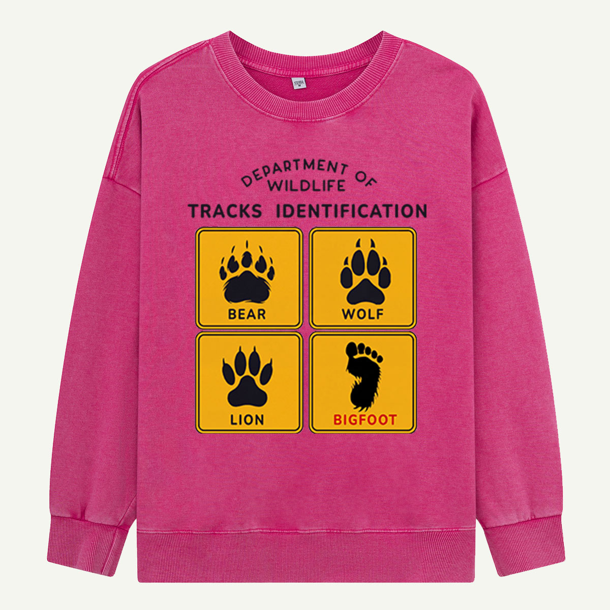 Department of Wildlife Tracks Identification Bear Wolf Lion Cryptids Washed Sweatshirts