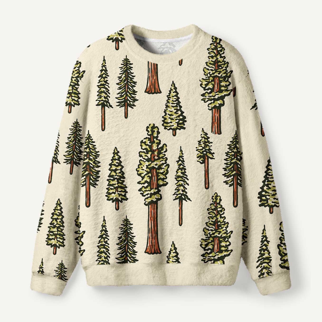 Vintage Beige Botanical Collection Natural Plant Pattern Ugly Fuzzy Fleece Sweatshirt