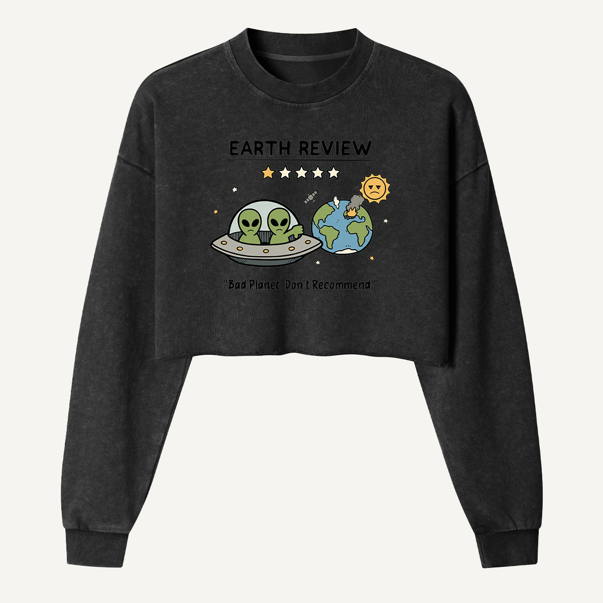 Earth Review Alien Rating Women's Washed Cropped Sweatshirt