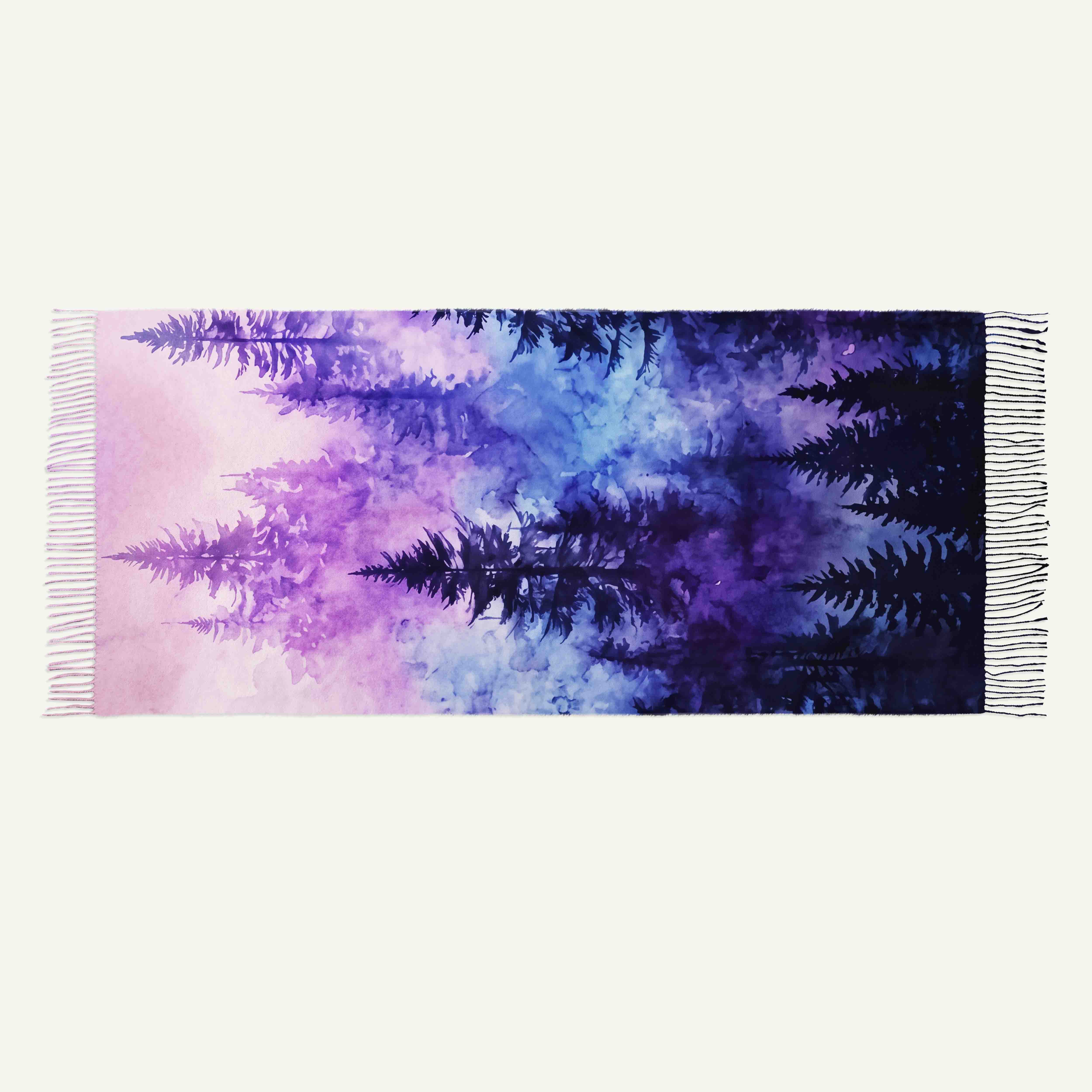 Luminous Forest Long Cashmere Scarf with Tassels