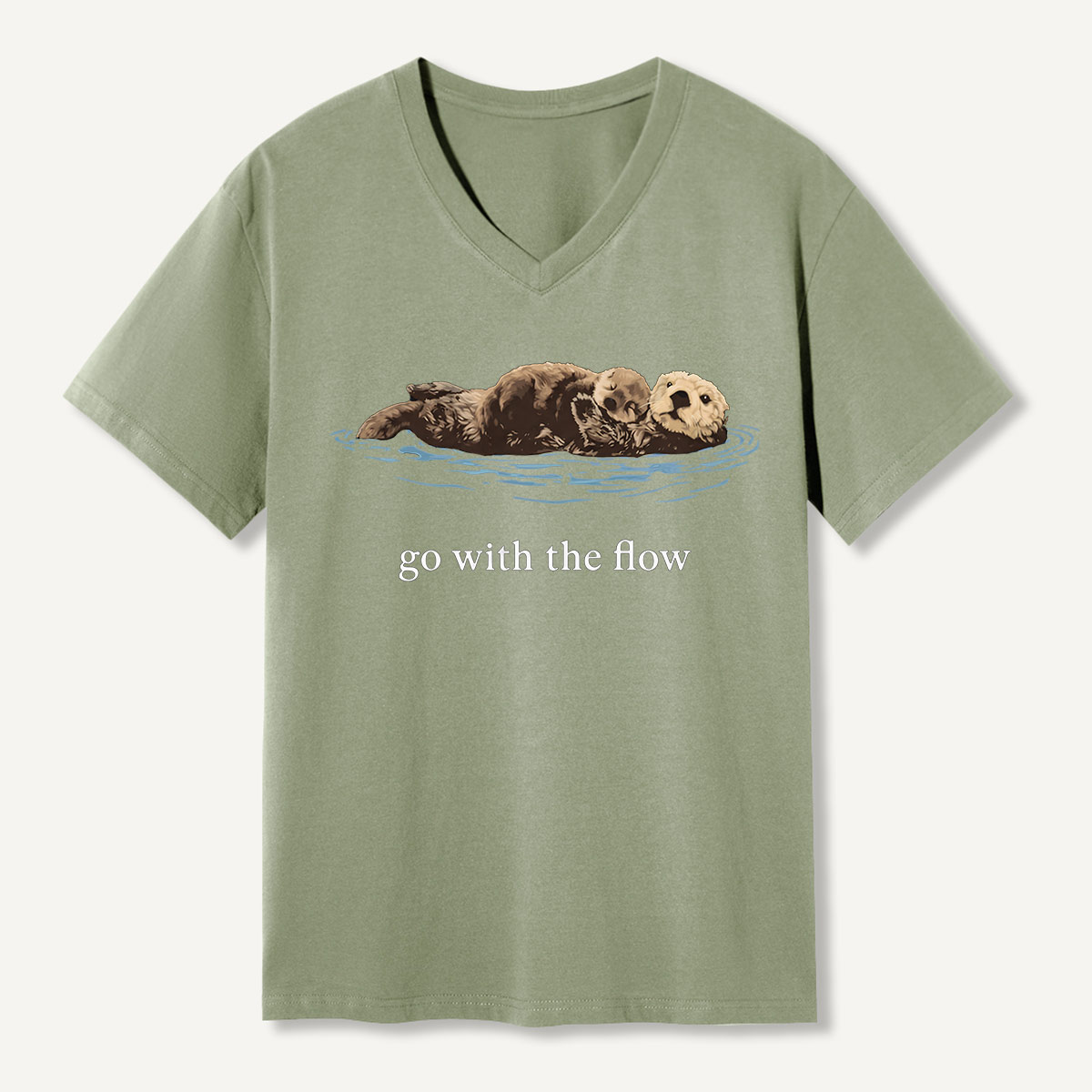 Go With The Flow Sea Otter Wildlife Nature V-neck T-Shirt