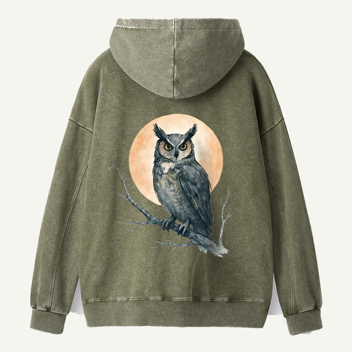 Twilight Owl Back Printed Washed Hoodie