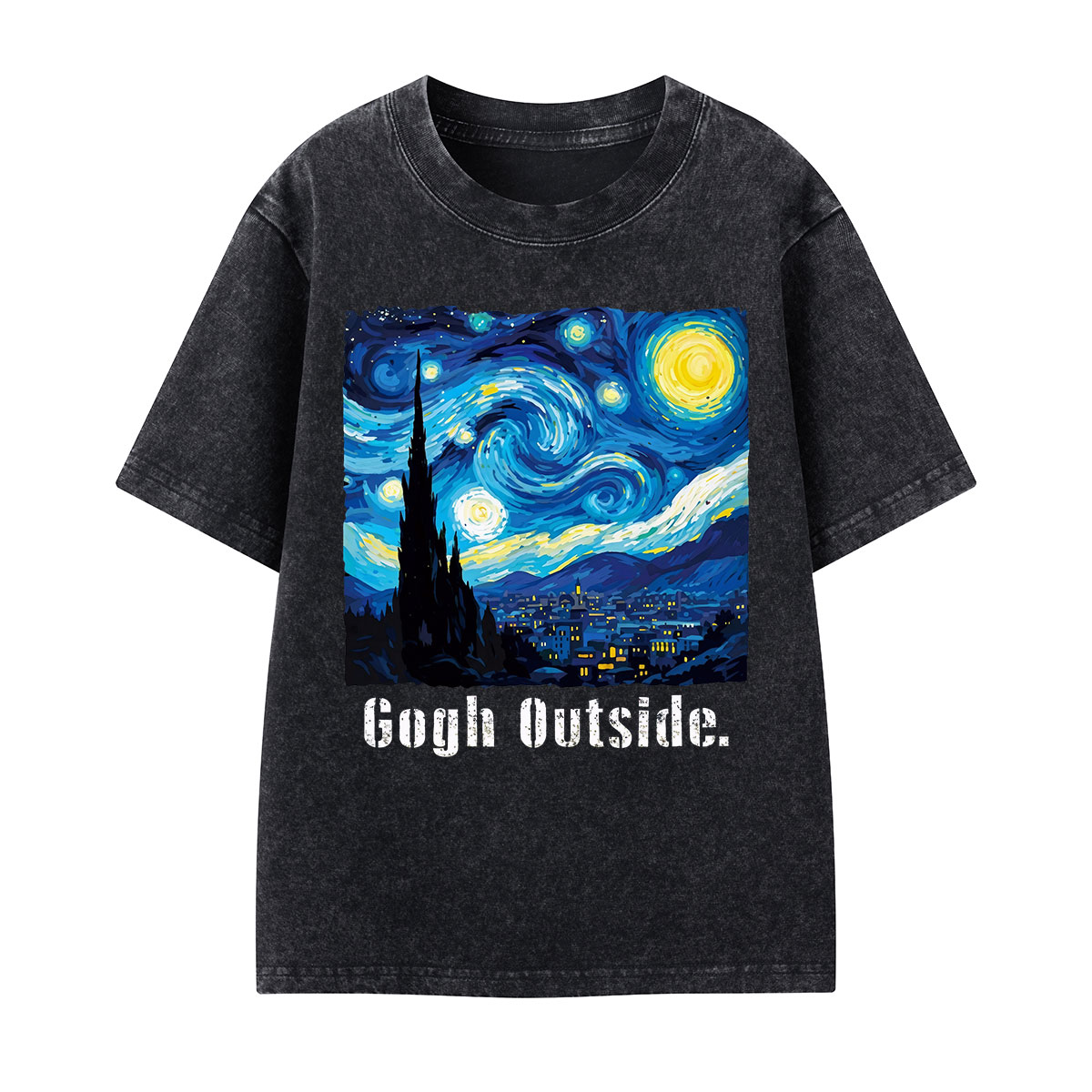 Swirl Night Sky Gogh Outside Kids Washed T-Shirt