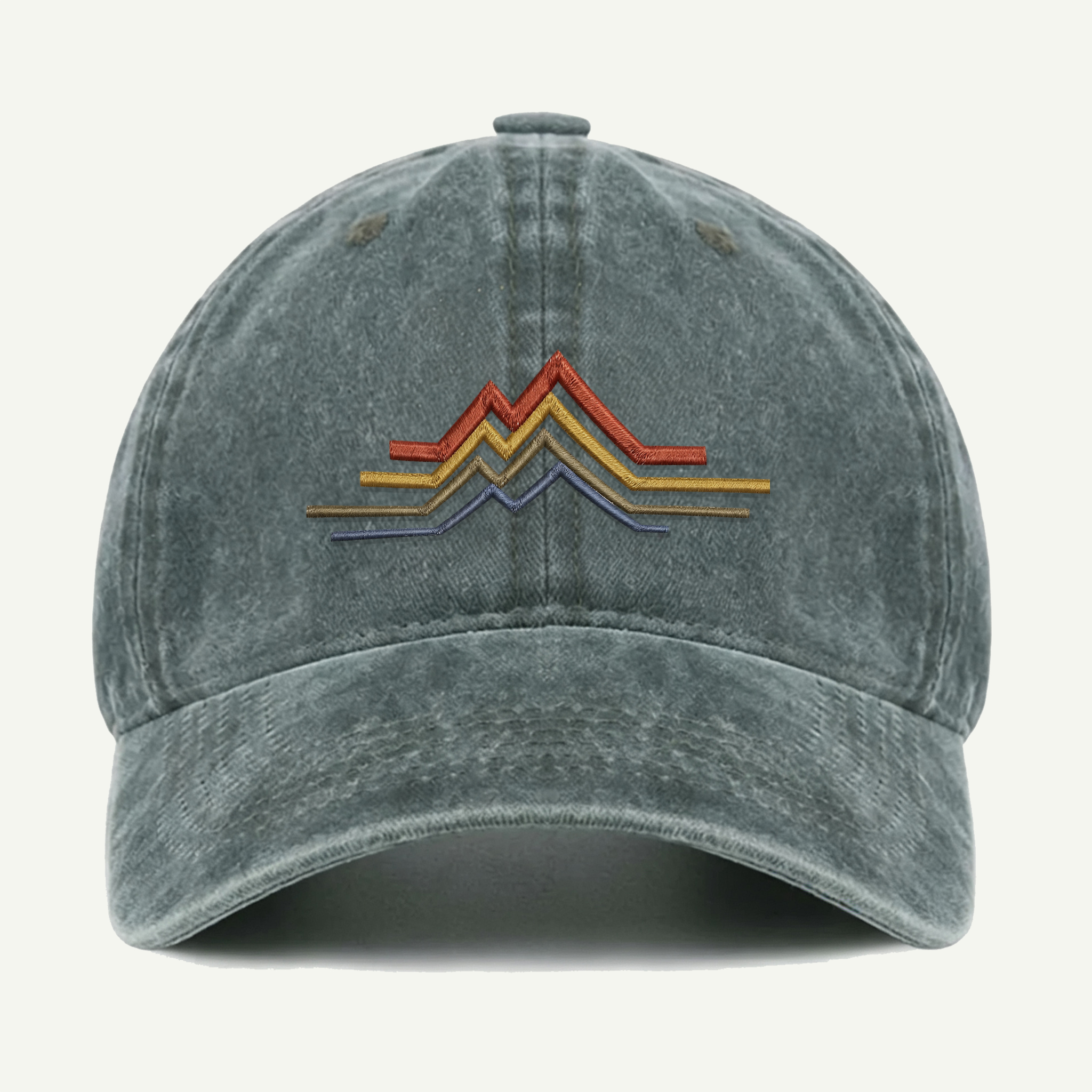 Retro Mountain Line Washed Embroidered Hat