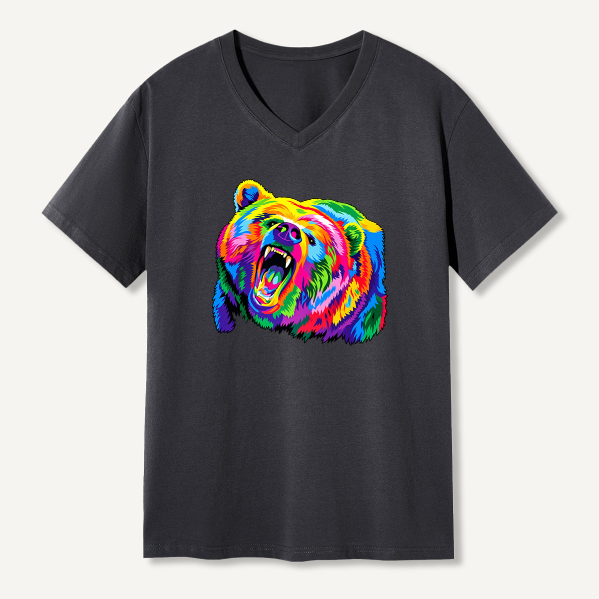 Neon Roaring Bear Portrait V-neck T-Shirt