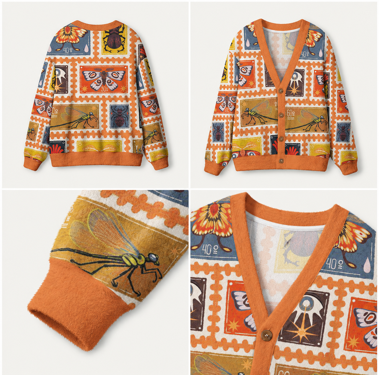 Tiny Wings on Postage Stamps Ugly Cardigan Sweaters