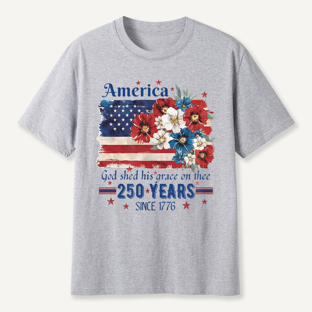 America 250 Years Since 1776 Floral Flag T-Shirt
