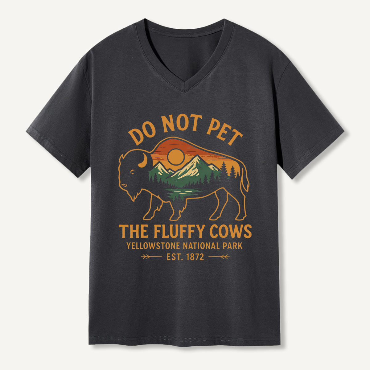 Do Not Pet The Fluffy Cows Buffalo Yellowstone National V-neck T-Shirt