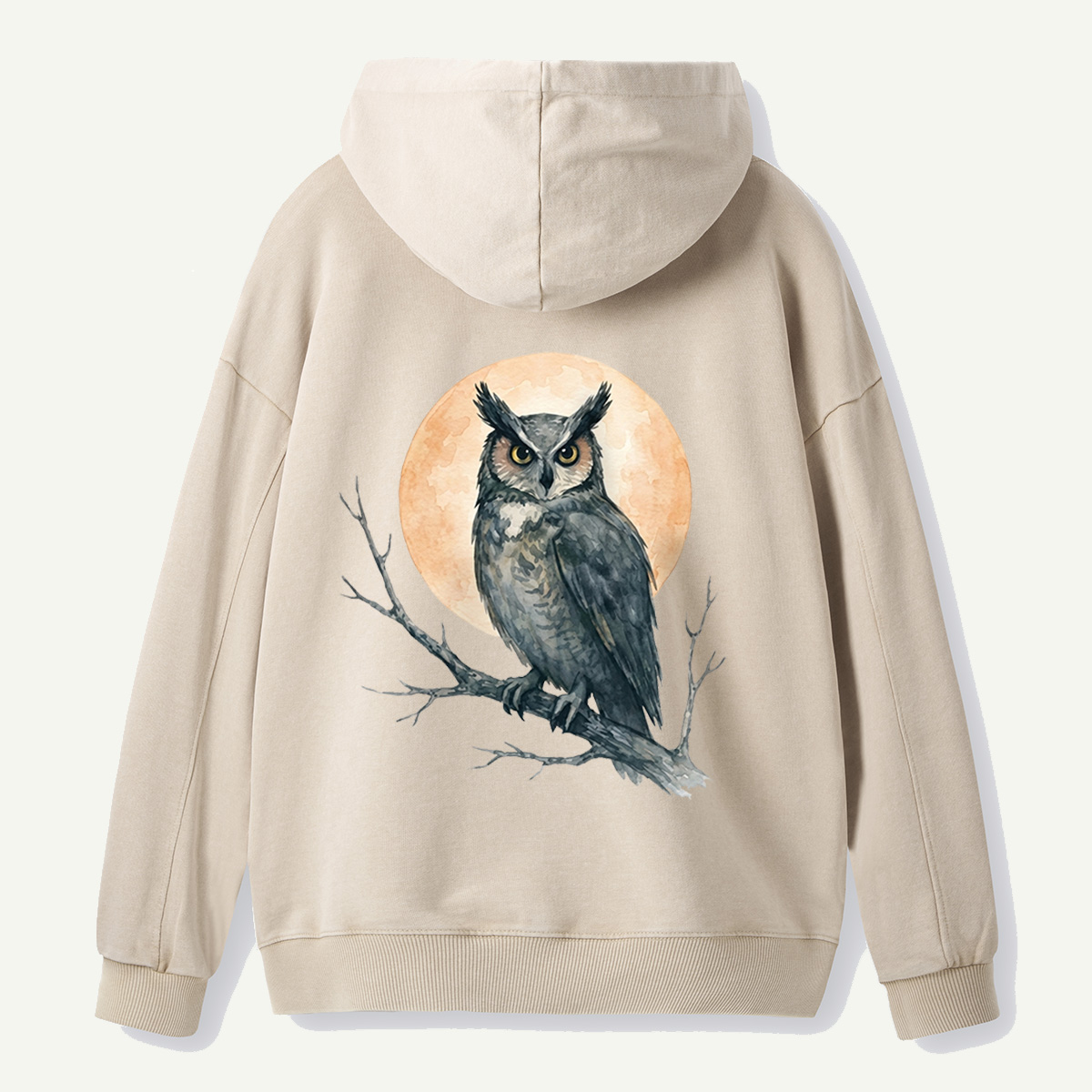 Twilight Owl Back Printed Washed Hoodie