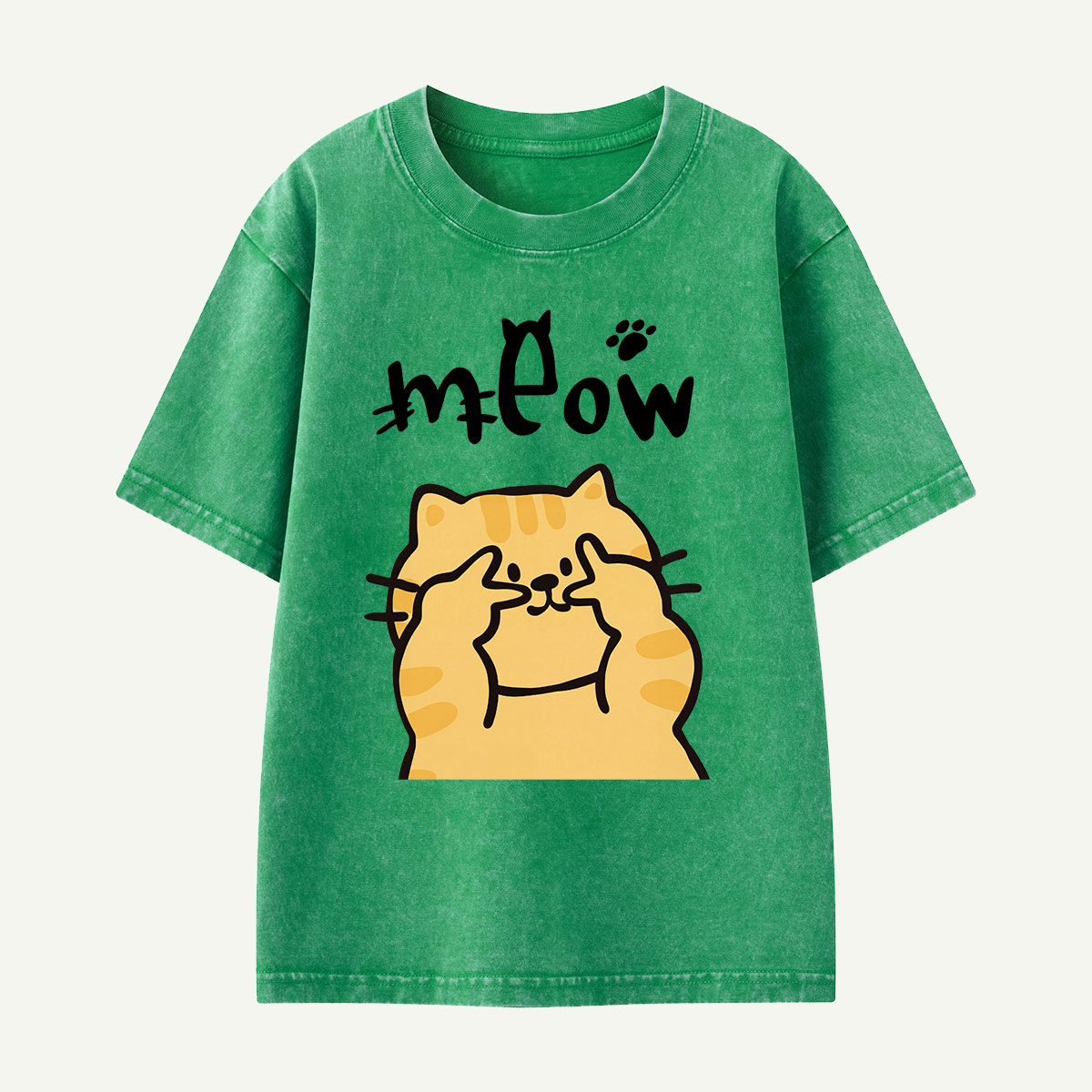 Meow Peekaboo Cat Kids Washed T-Shirt
