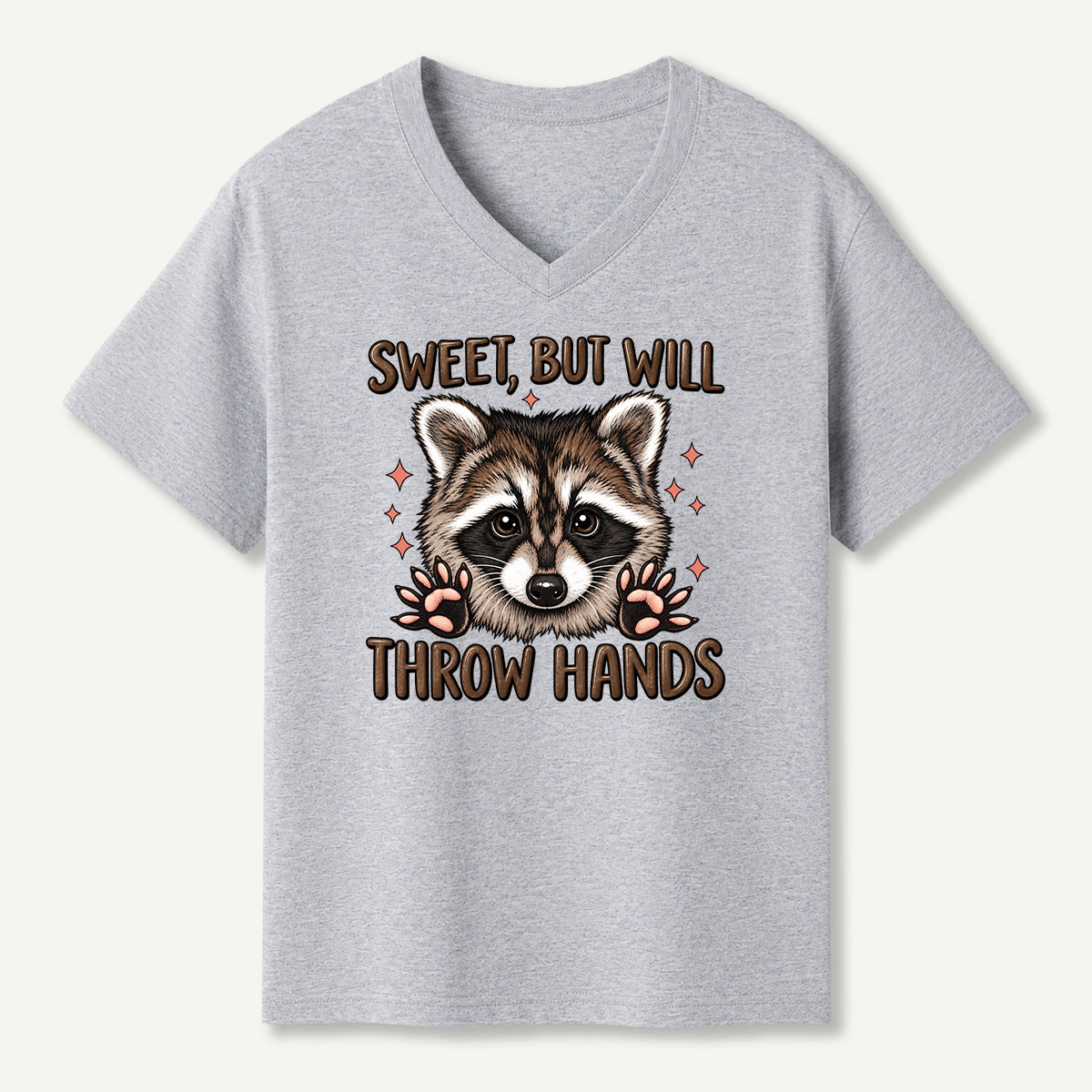 Sweet But Will Throw Hands Raccoon Humor V-neck T-Shirt