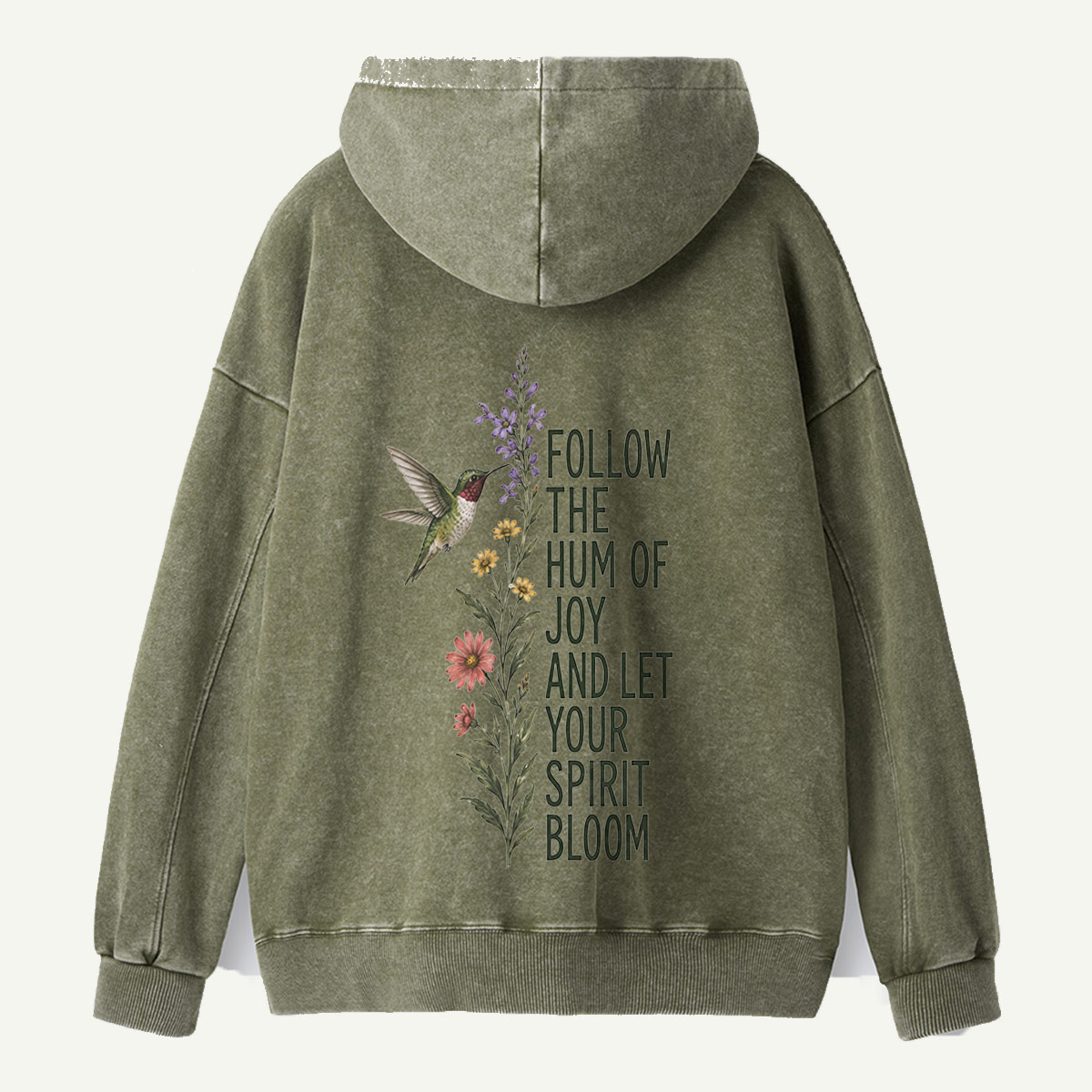 Hummingbird Joy Bloom Quote Washed Hoodie