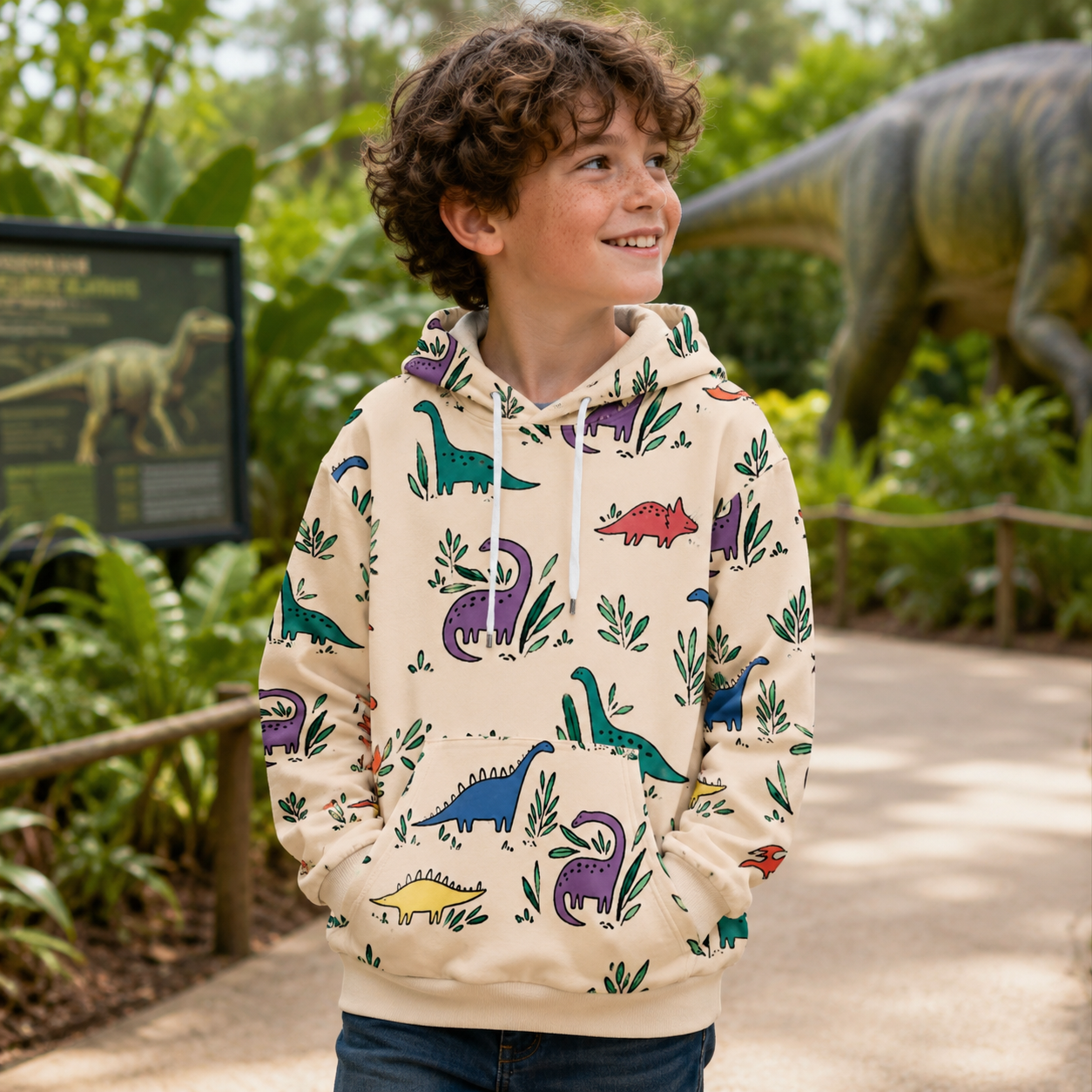 Cute Dinosaur Friends Pattern Kids All-over Printed Hoodie