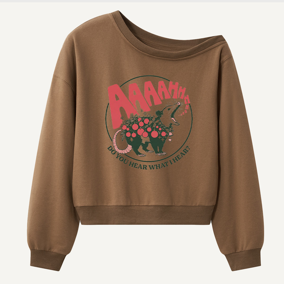 Aaaaaa Festive Opossum Panic Women Off Shoulder Sweatshirt