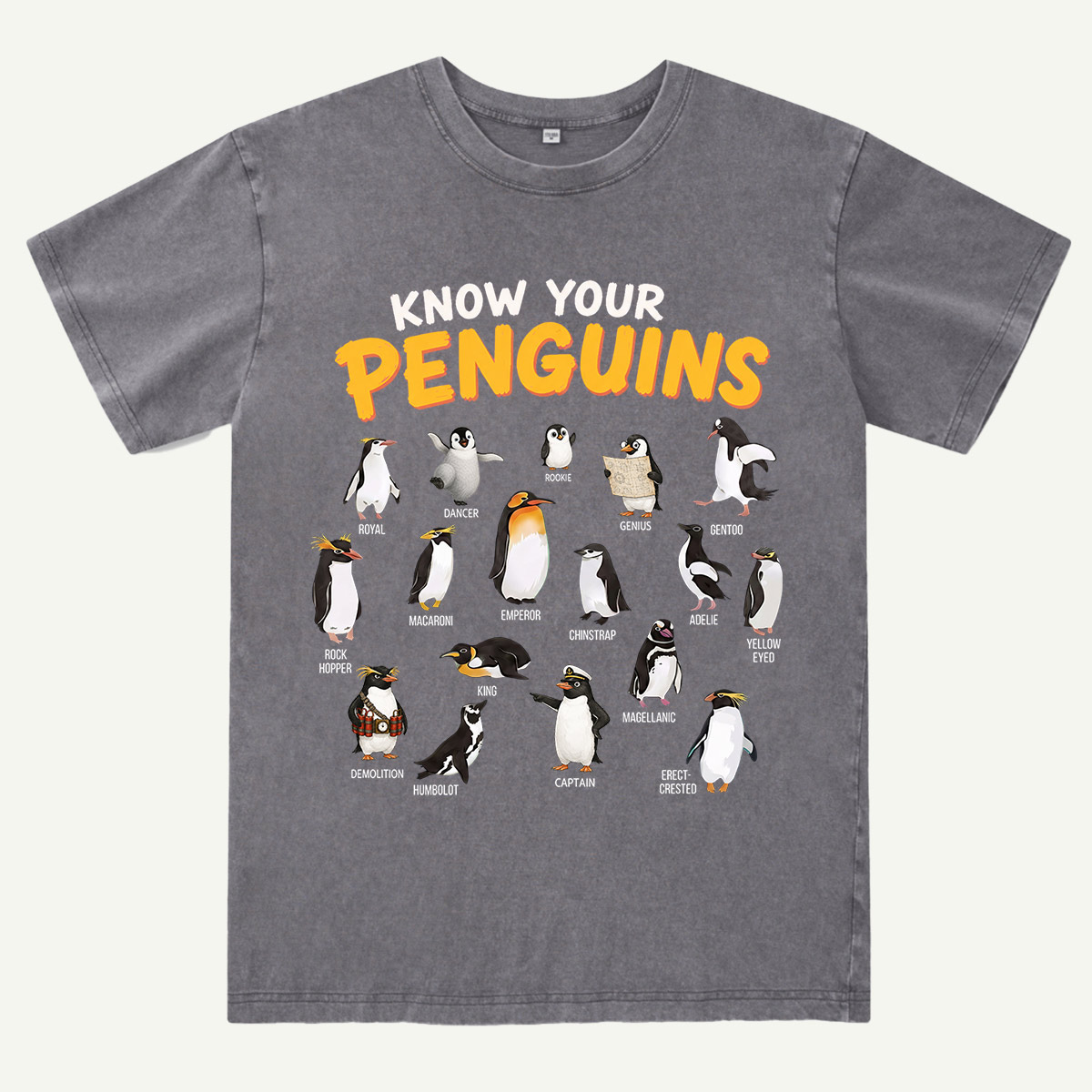 Know Your Penguins Penguin Species Washed T-Shirt