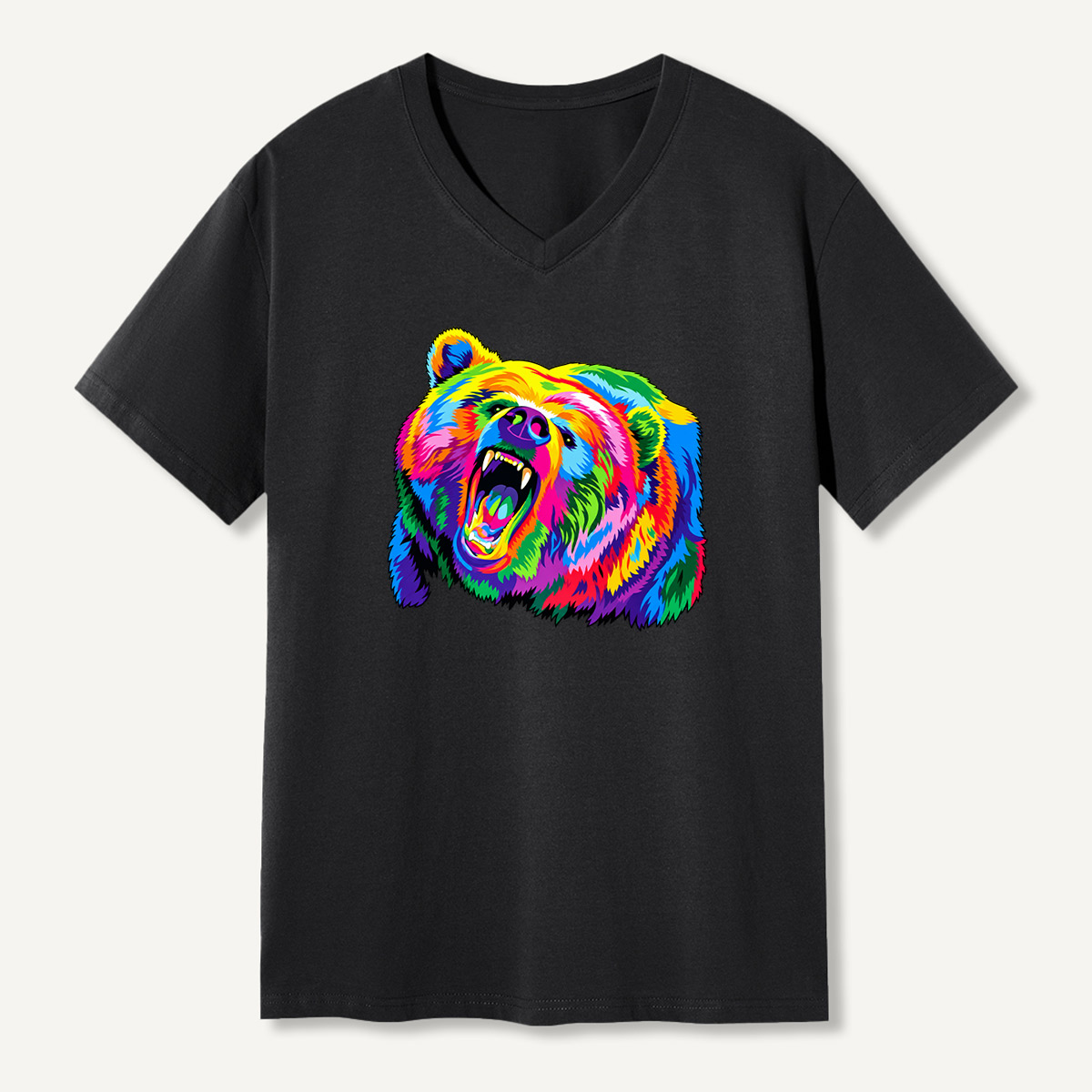 Neon Roaring Bear Portrait V-neck T-Shirt