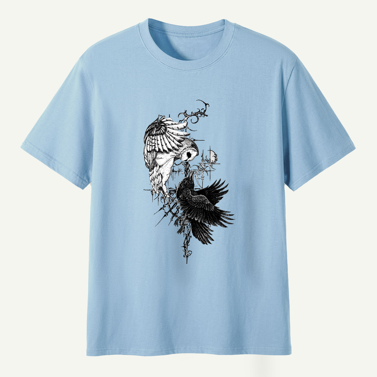 Raven And Wildflowers Gothic Botanical T-Shirt