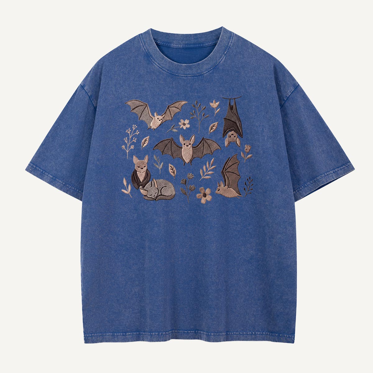 Bat Blooms & Midnight Wings Embroidered Washed T-Shirt