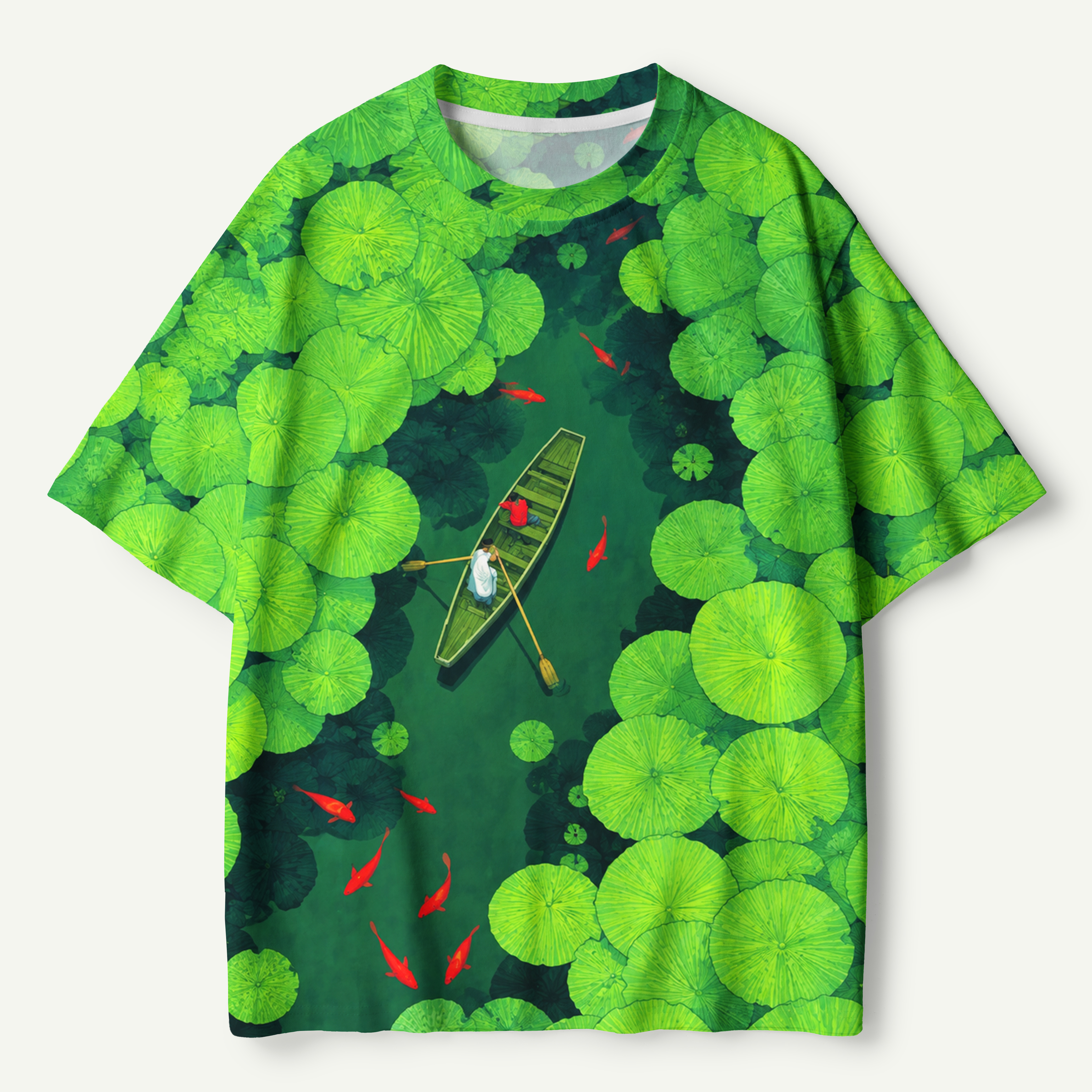 Lotus Pond Boat And Koi From Above Premium Pure Cotton Tee