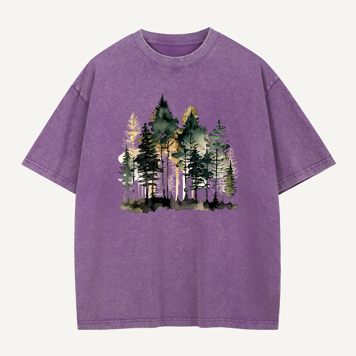 Watercolor Pine Forest Landscape Washed T-Shirt