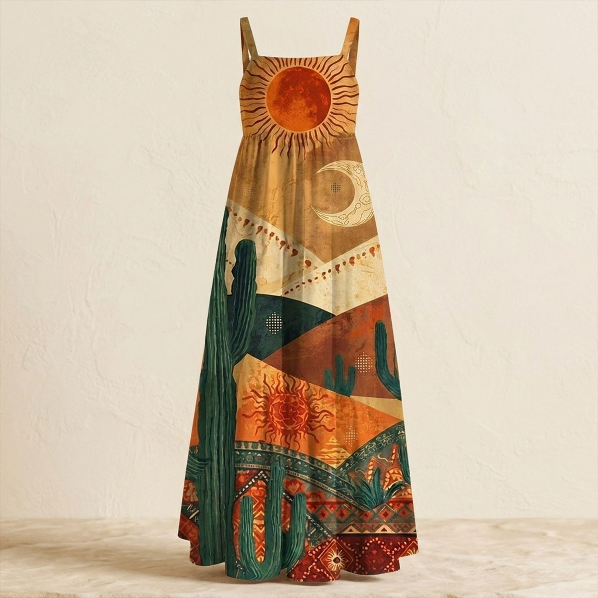 Desert Sun Bohemian Straps Maxi Dress With Pockets