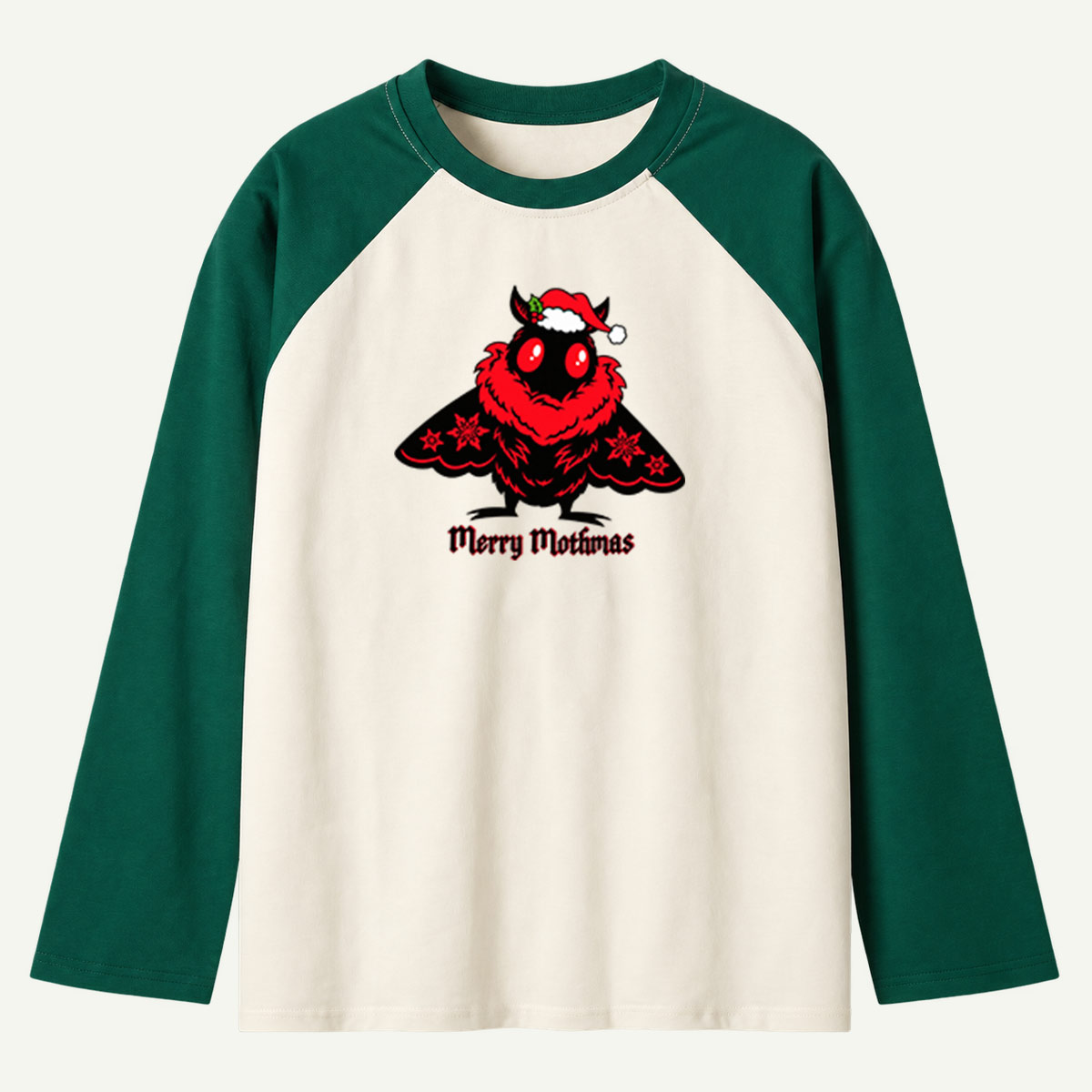 Merry Mothmas Cute Red Eyed Christmas Mothman Raglan Long Sleeves