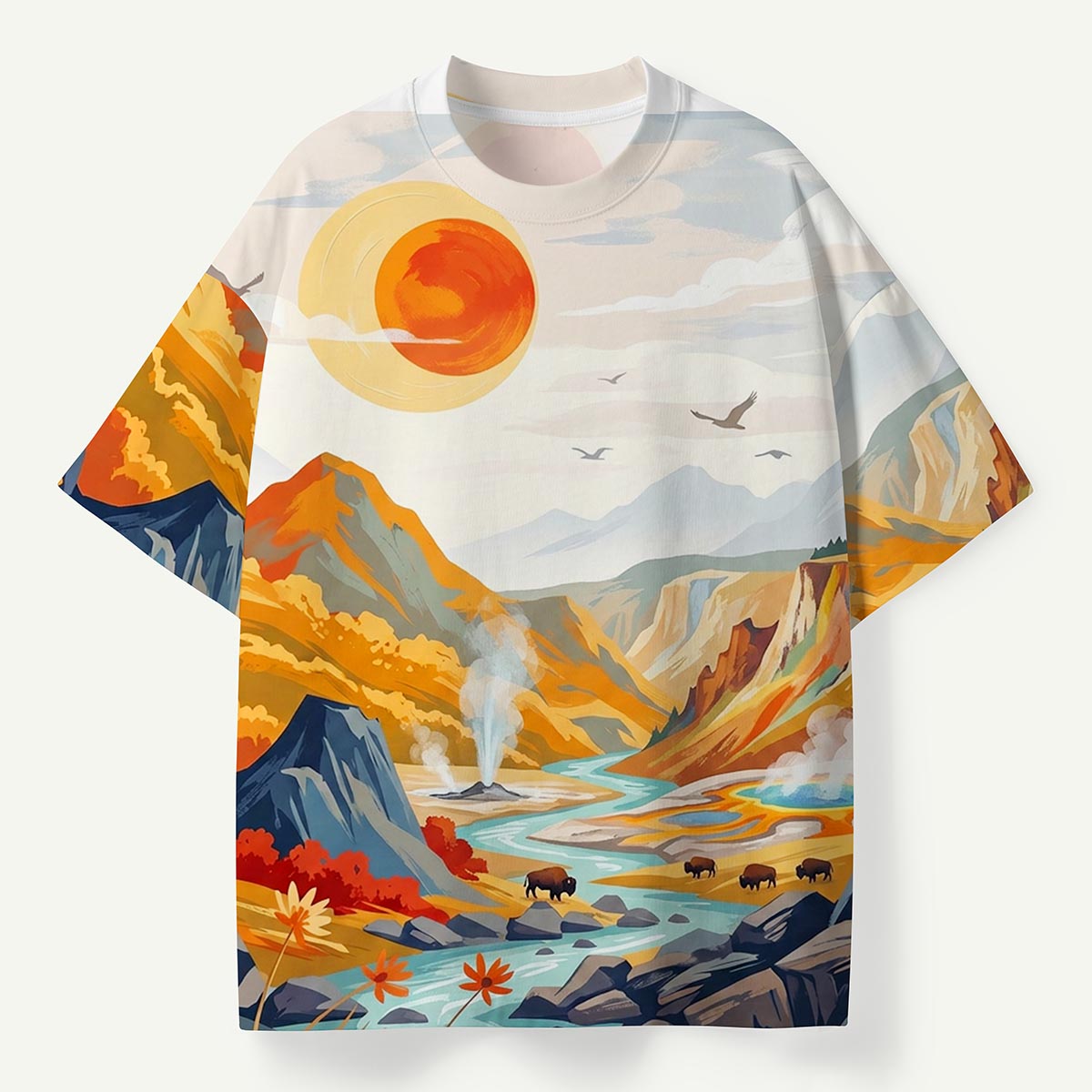 Yellowstone National Park Sunset Eco All-Over Print T-Shirt