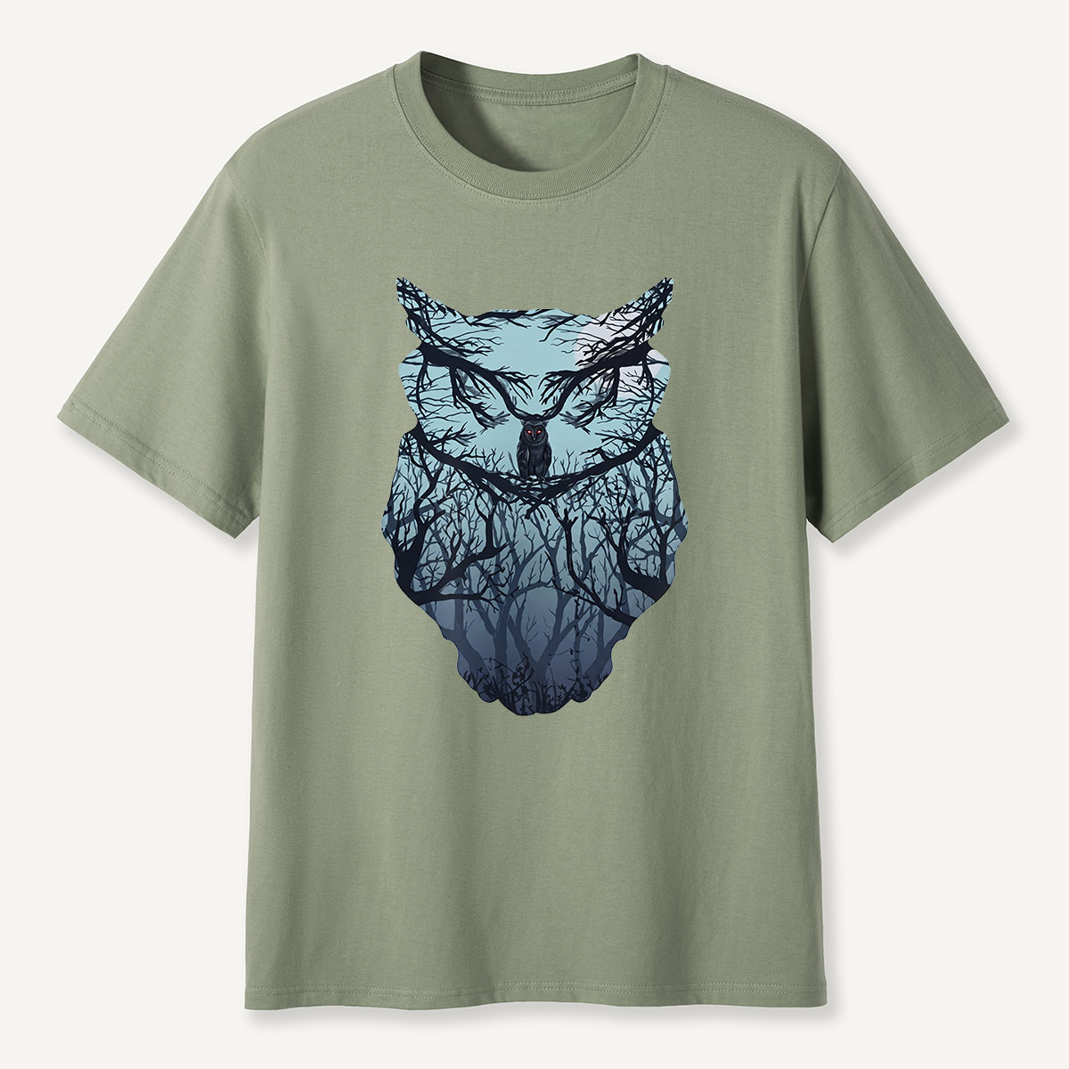 Midnight Forest Owl Double Exposure T-Shirt