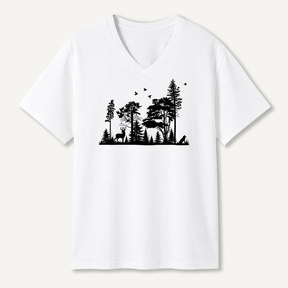 Vintage Rabbit Deer And Bird Sketch Set V-neck T-Shirt