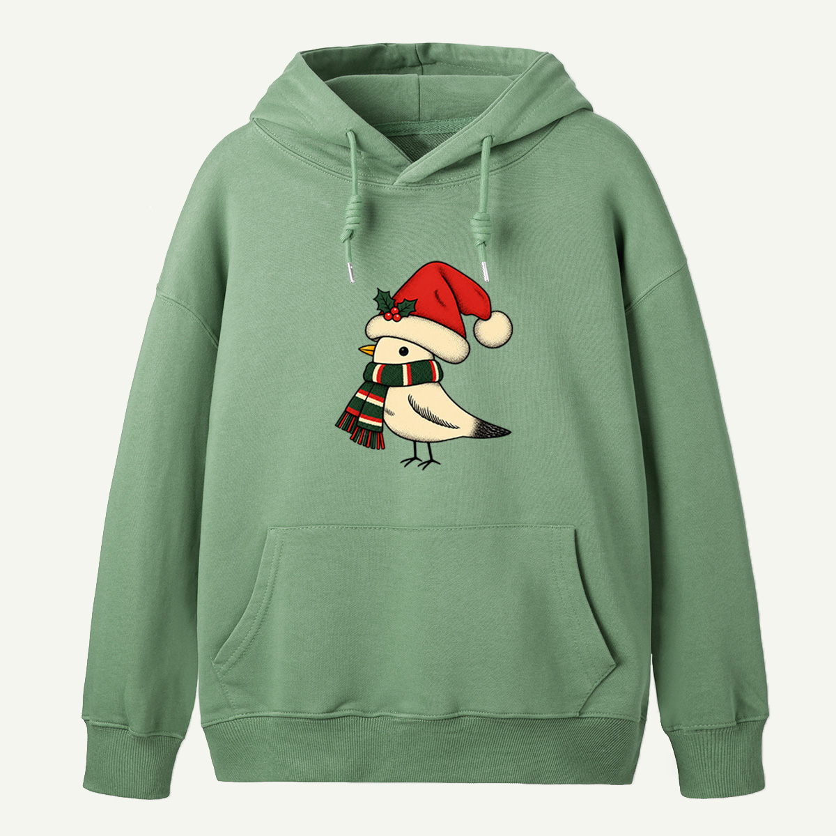 Cute Winter Bird Wearing Santa Hat And Striped Christmas Scarf Hoodie