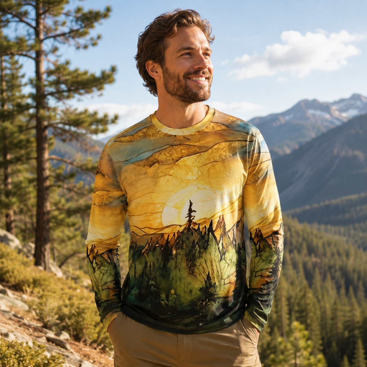 Sunset Alpine Forest Landscap Premium Eco Long Sleeves