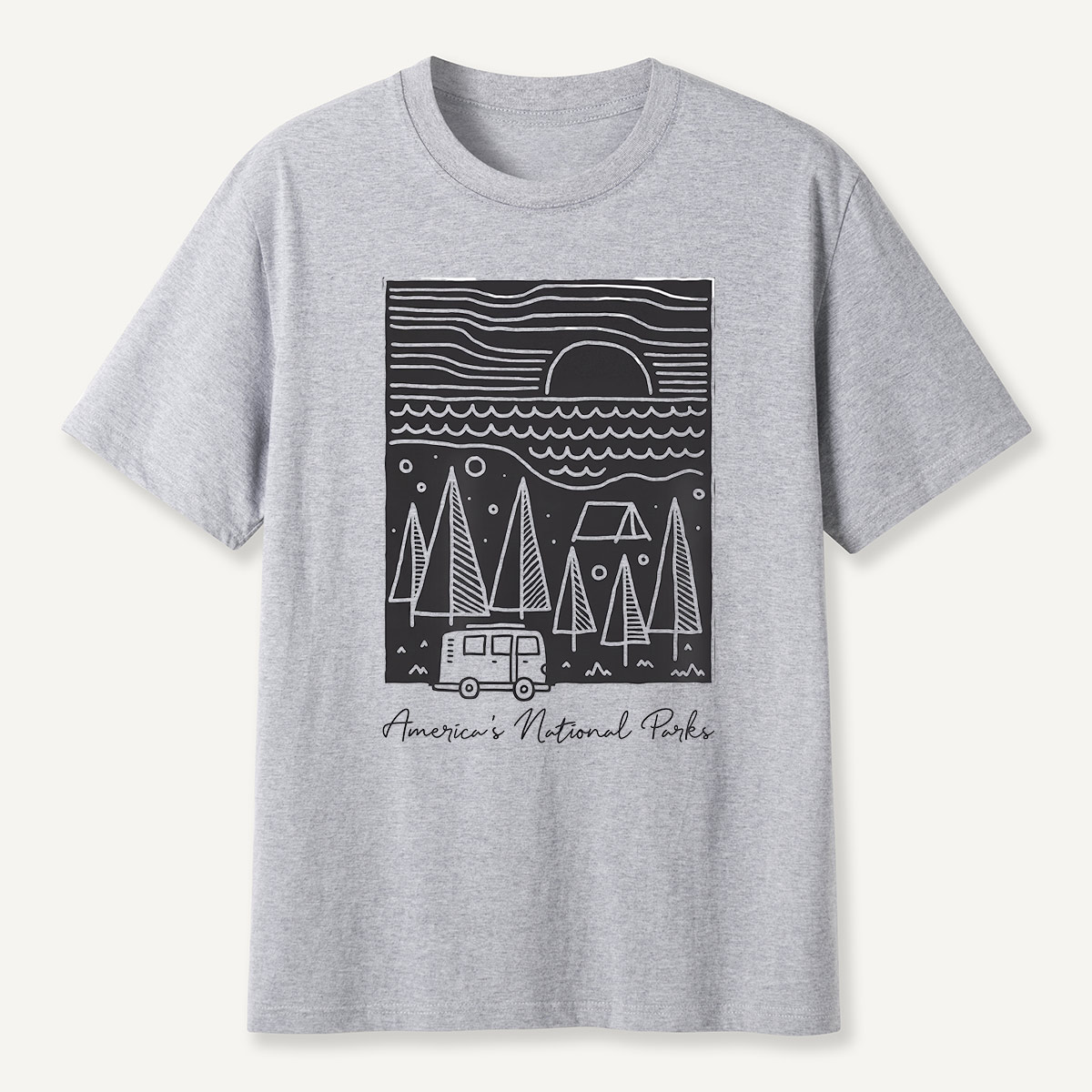 America’s National Parks Line Art Camper T-Shirt