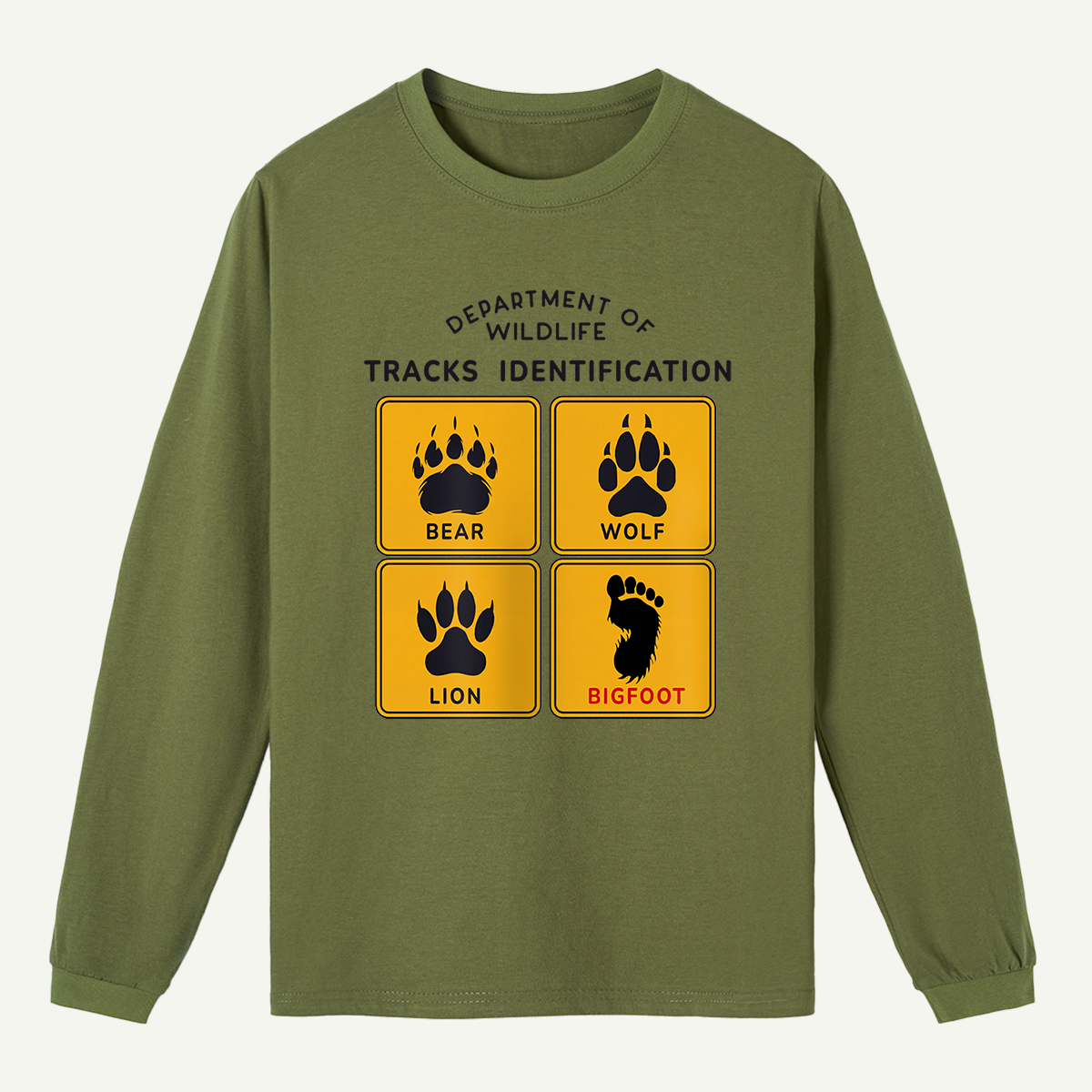 Department of Wildlife Tracks Identification Bear Wolf Lion Cryptids Long Sleeve T-Shirt