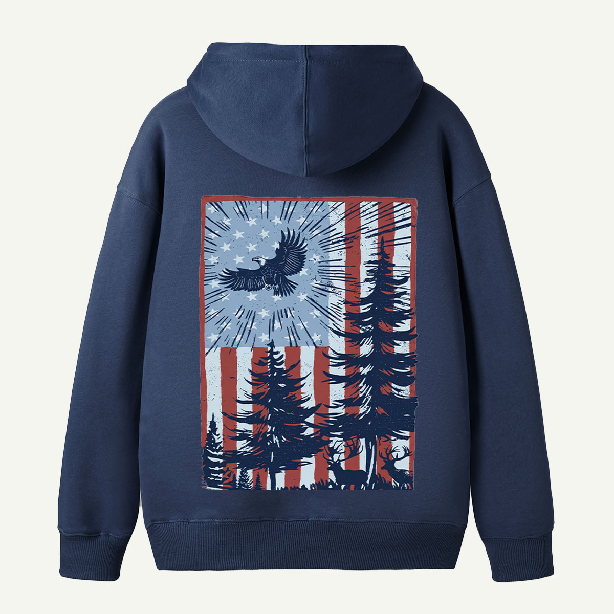 Bald Eagle Forest American Flag Back Printed Hoodie