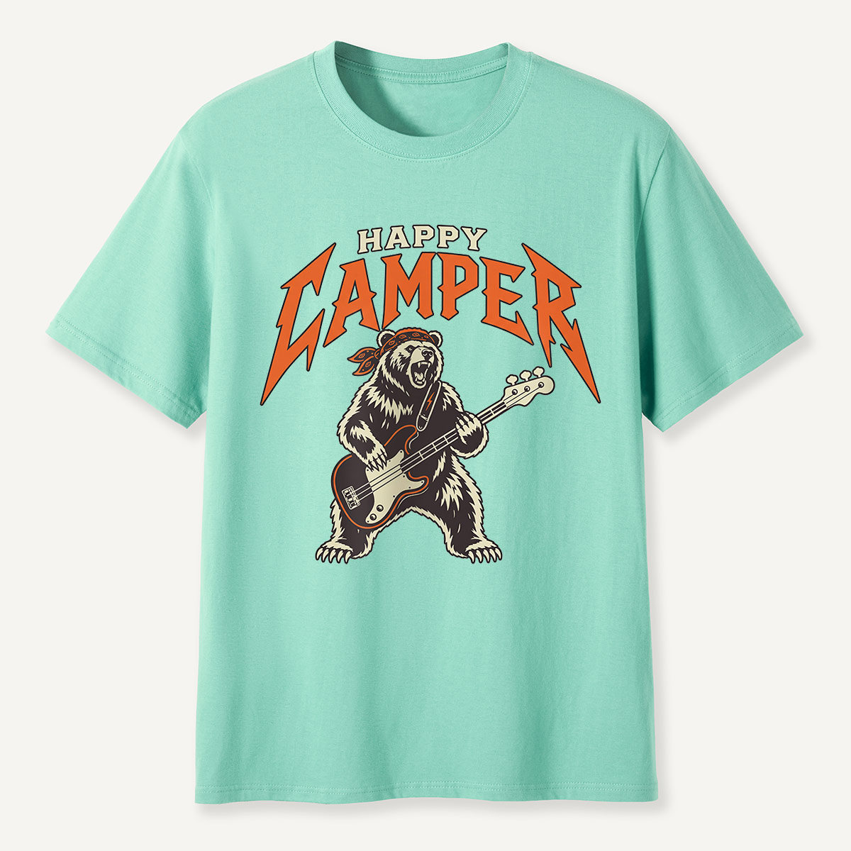 Happy Camper Rock Bear Bass Guitar T-Shirt