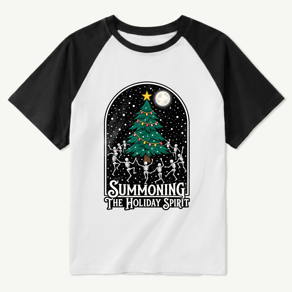 Summoning The Holiday Spirit Skeleton Dance Raglan T-Shirt