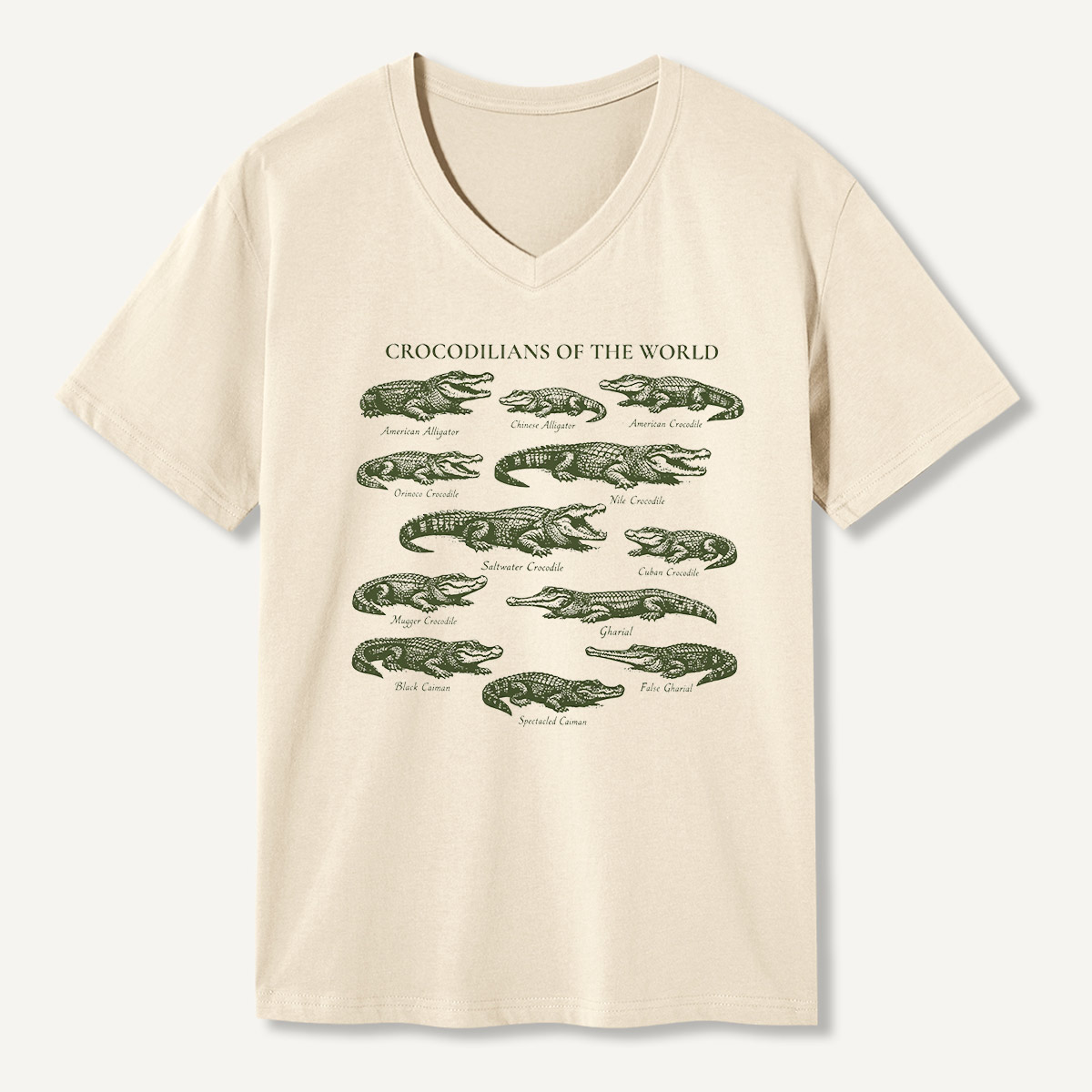 Crocodilians Of The World Reptile Guide V-neck T-Shirt